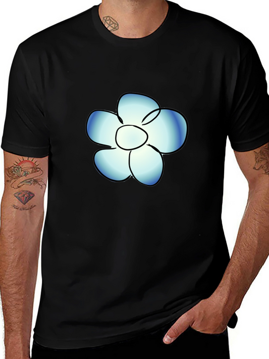 Black T-Shirt with Blue Flower Graphic