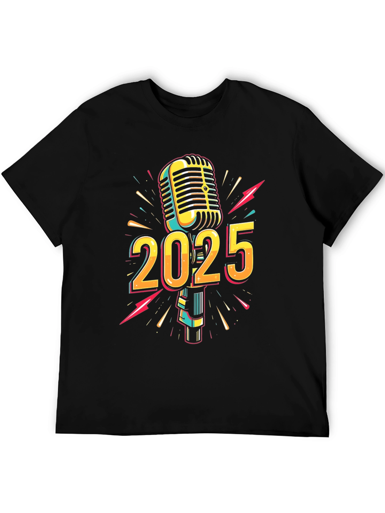 2025 Microphone Graphic Print Black T-Shirt