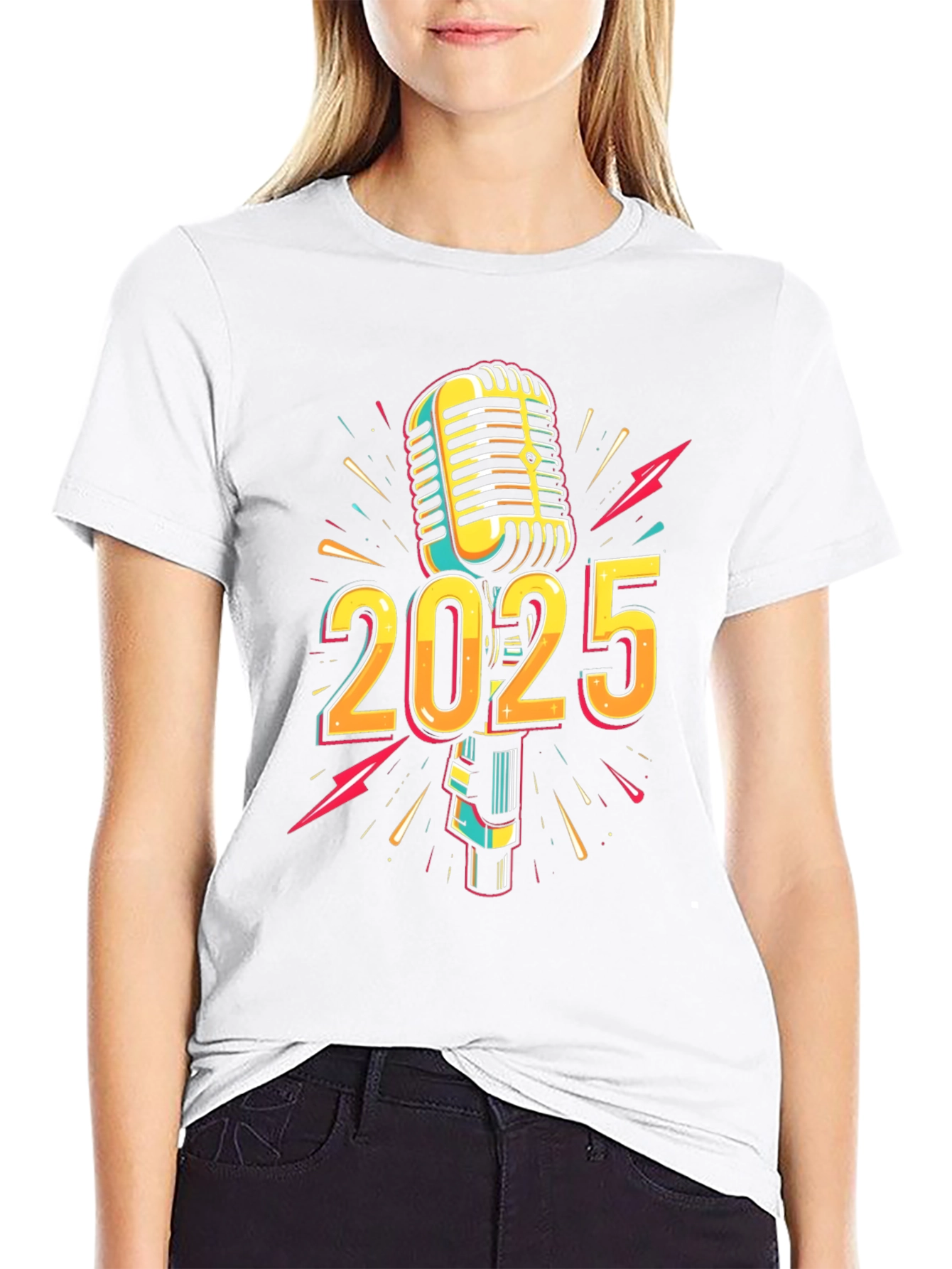 2025 Microphone Graphic Print Black T-Shirt