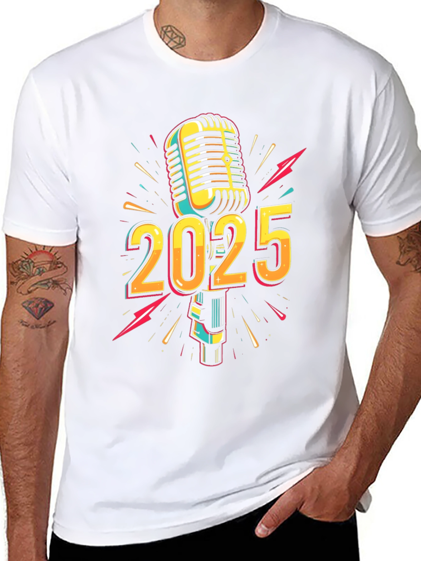 2025 Microphone Graphic Print Black T-Shirt