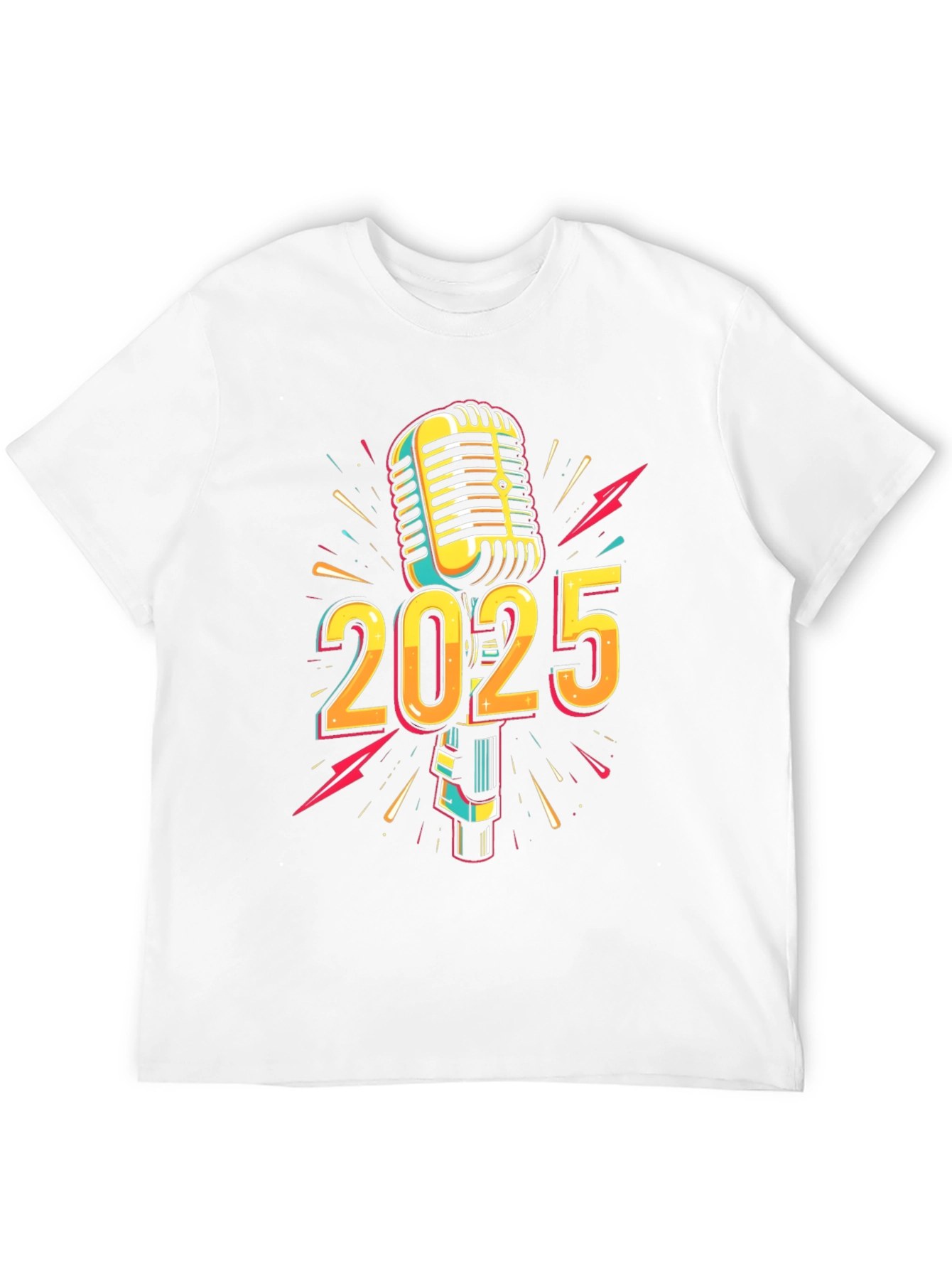 2025 Microphone Graphic Print Black T-Shirt