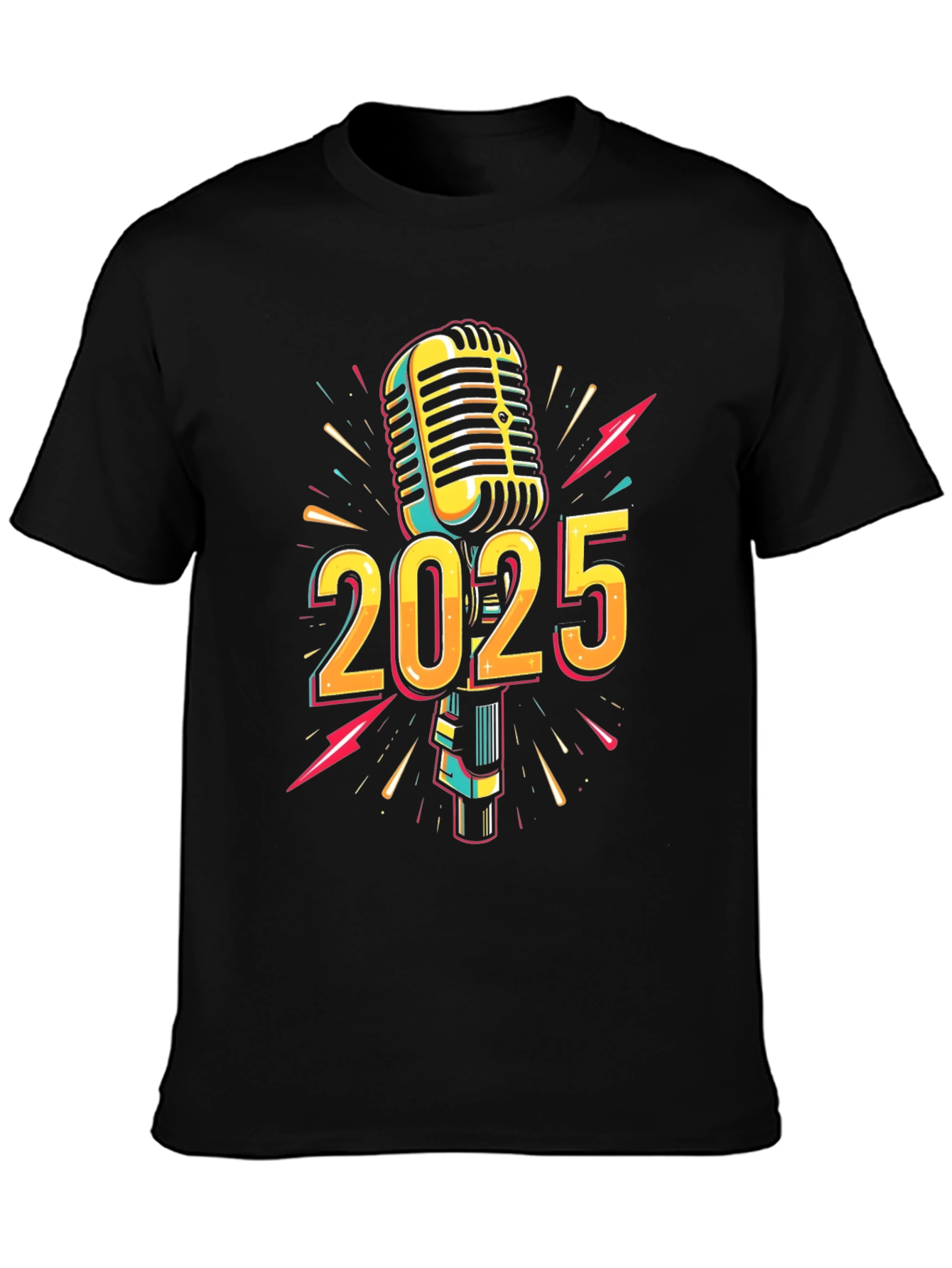 2025 Microphone Graphic Print Black T-Shirt