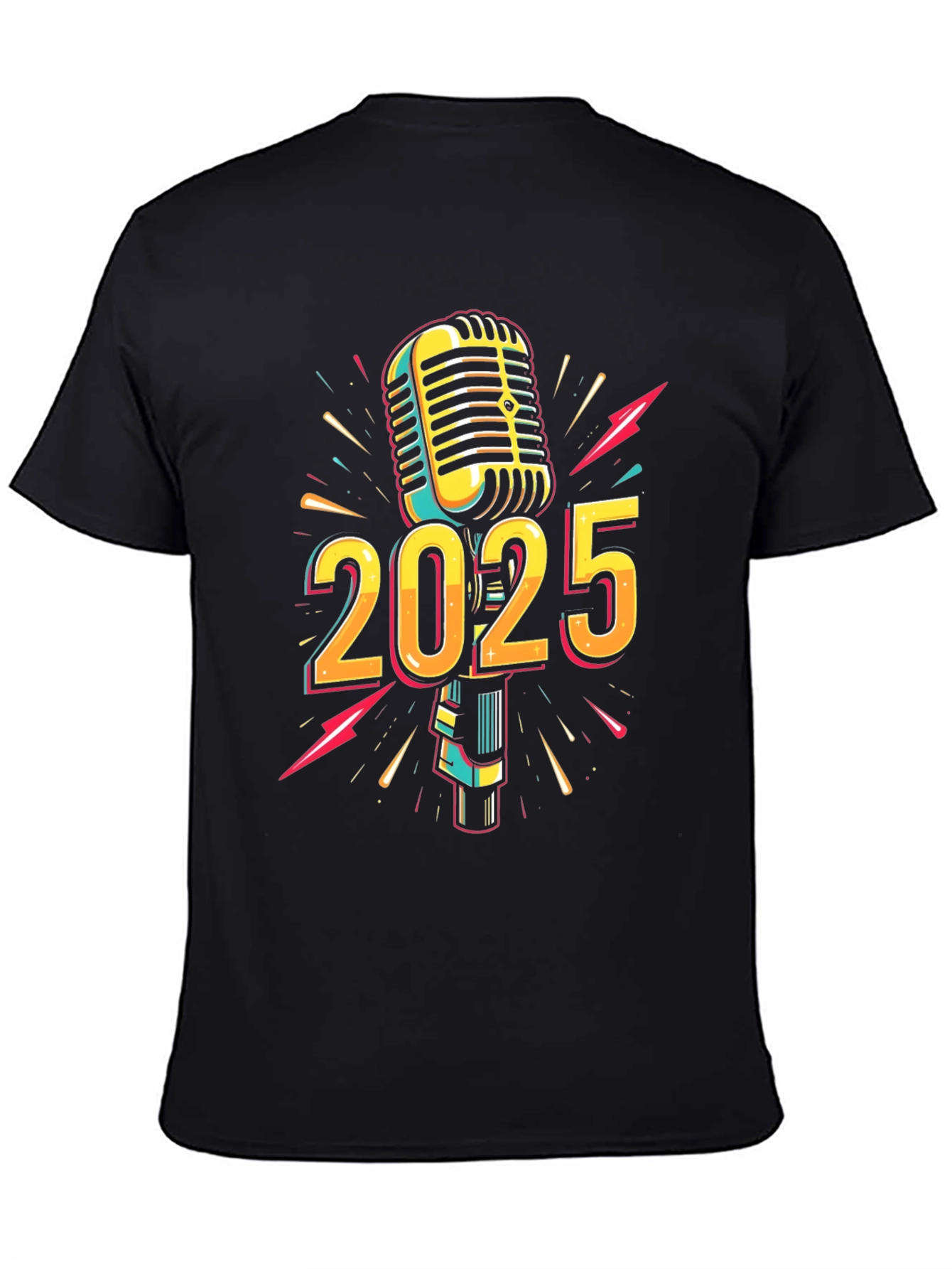2025 Microphone Graphic Print Black T-Shirt
