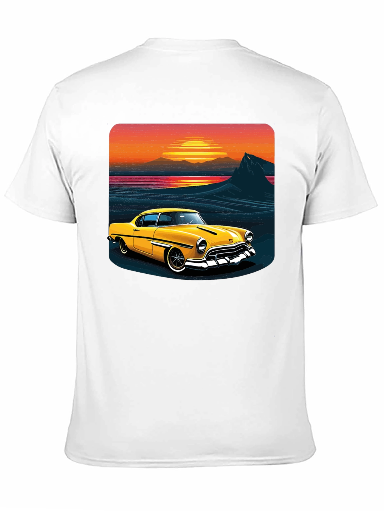 Retro Sunset Classic Car Graphic Tee - Black