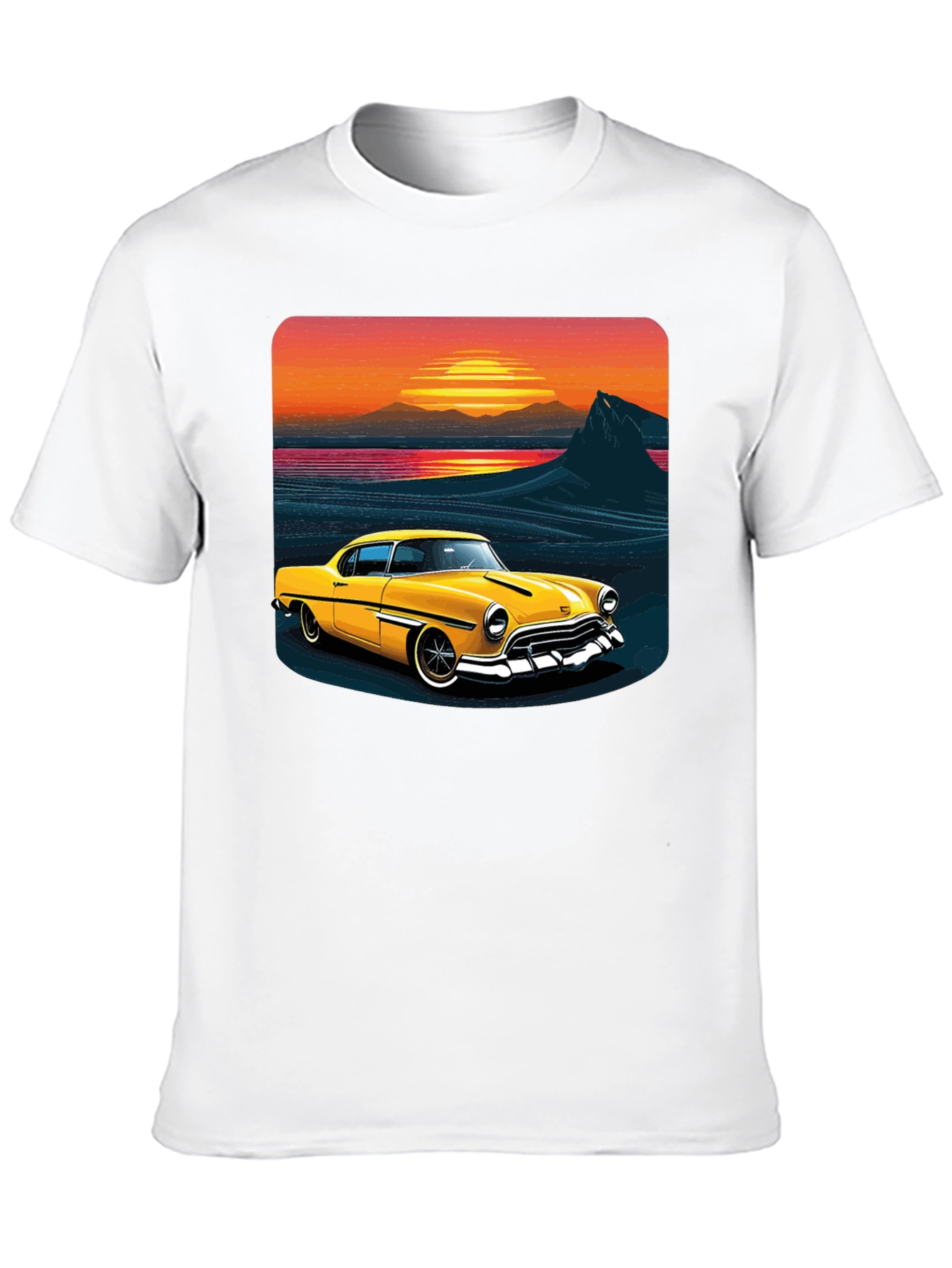 Retro Sunset Classic Car Graphic Tee - Black