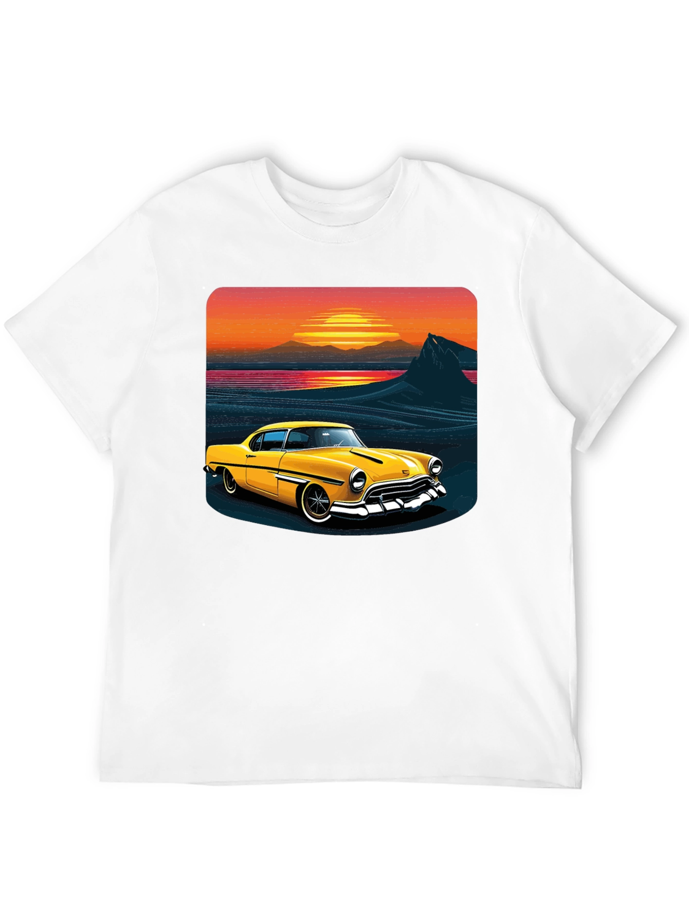 Retro Sunset Classic Car Graphic Tee - Black
