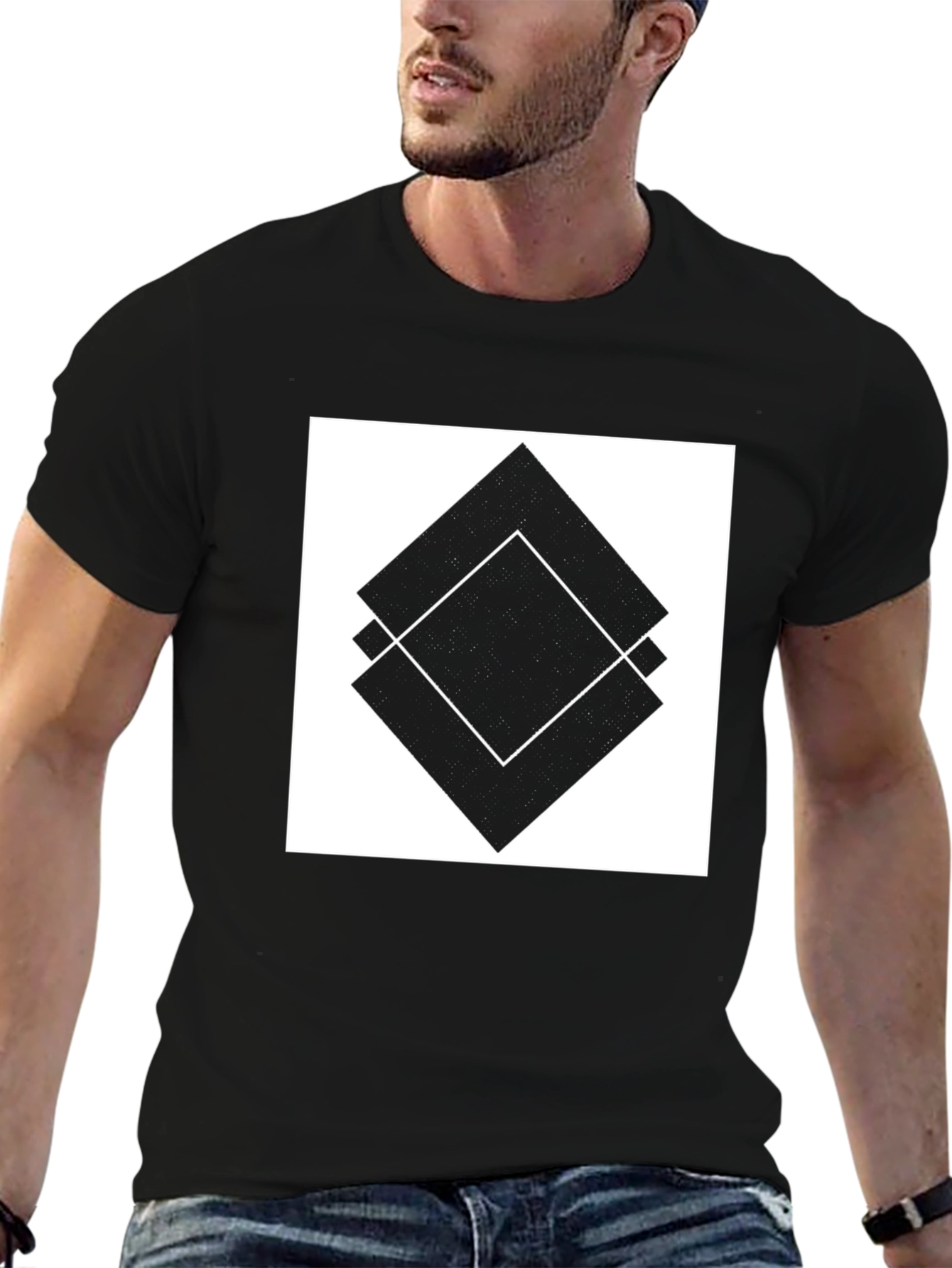 Abstract Diamond Design Black T-Shirt
