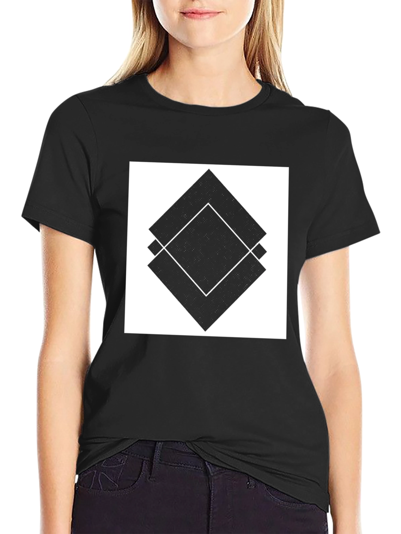 Abstract Diamond Design Black T-Shirt