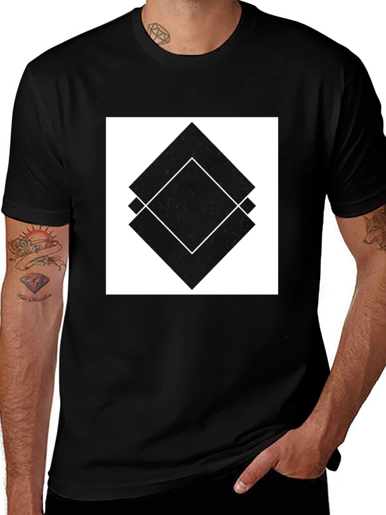 Abstract Diamond Design Black T-Shirt