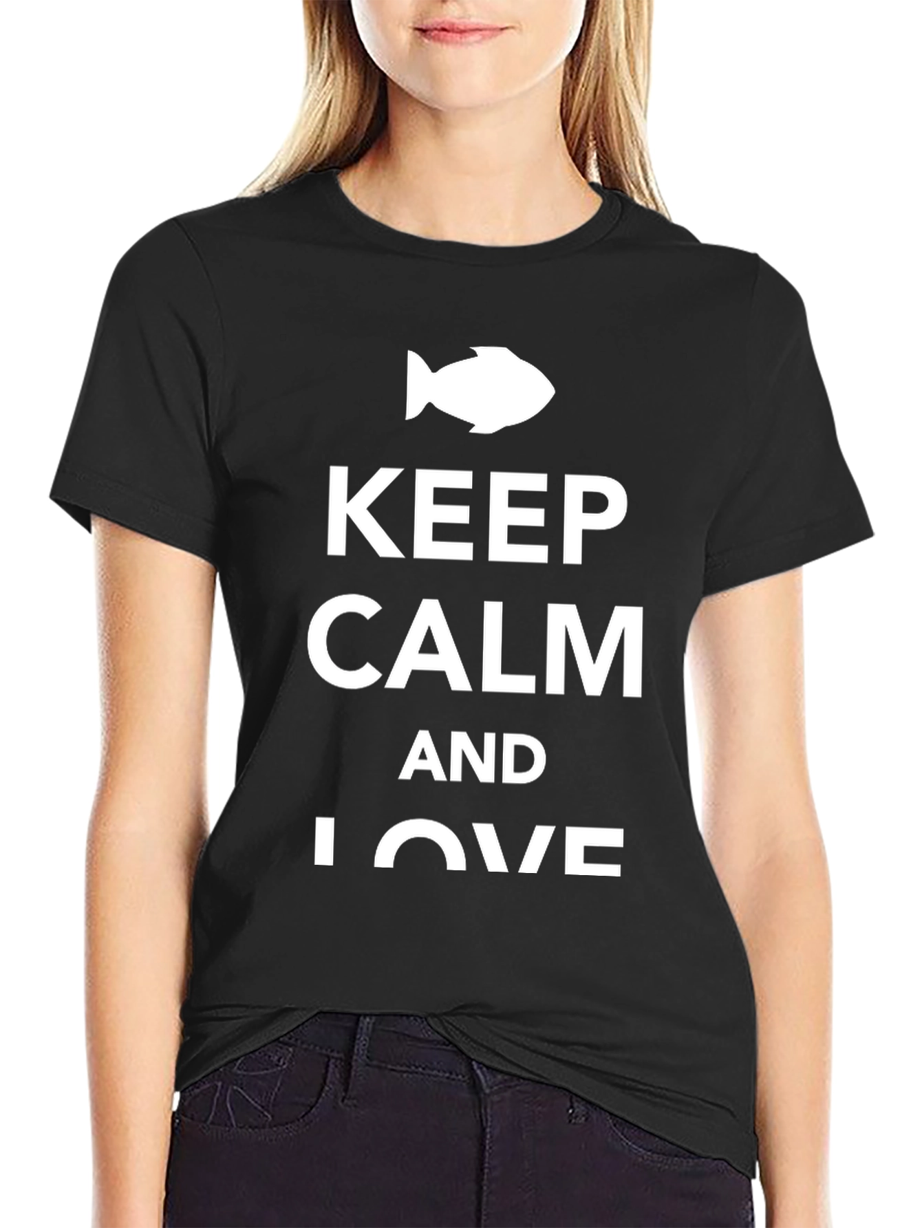 Keep Calm and Love Fish Black T-Shirt