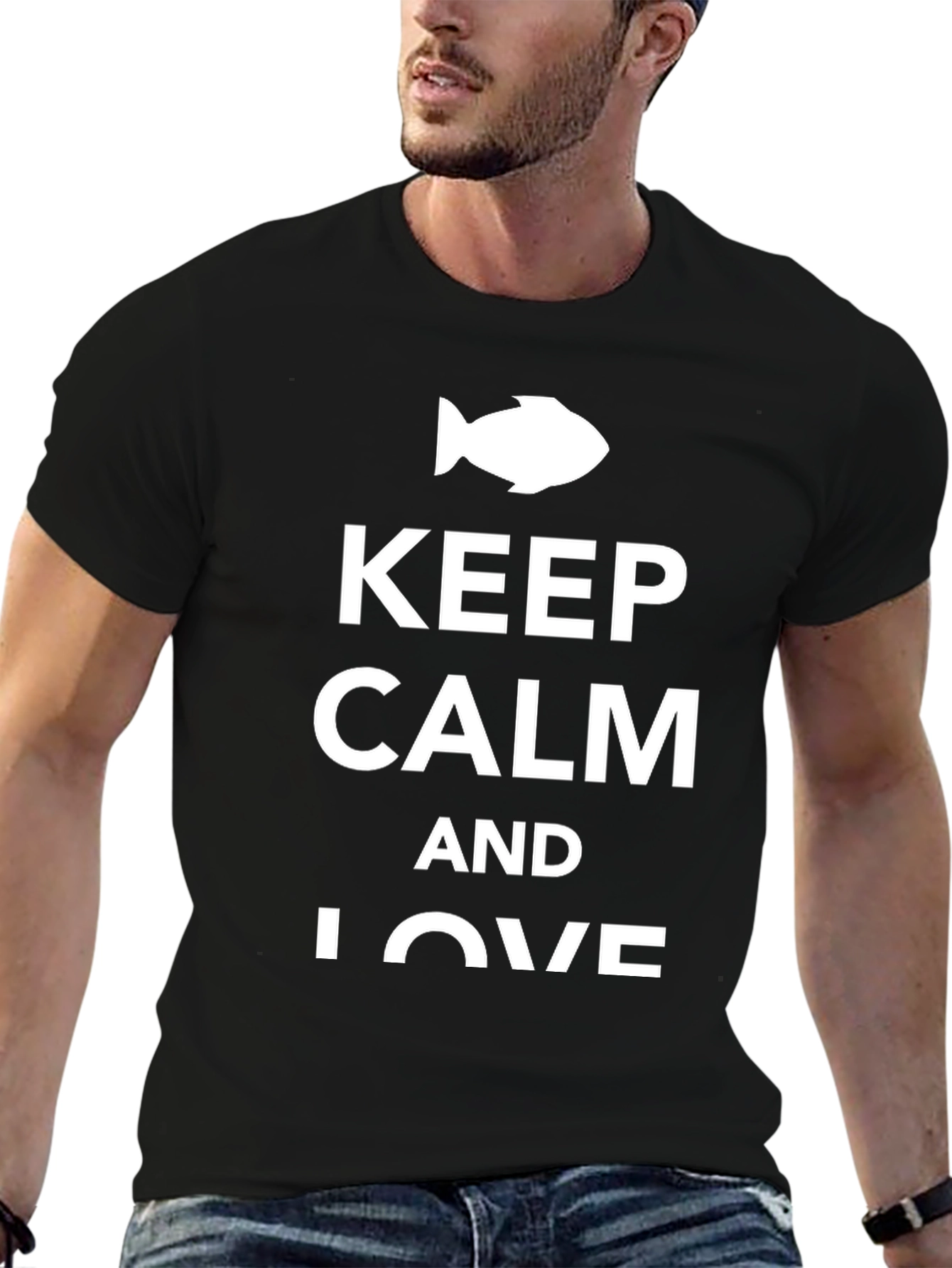 Keep Calm and Love Fish Black T-Shirt