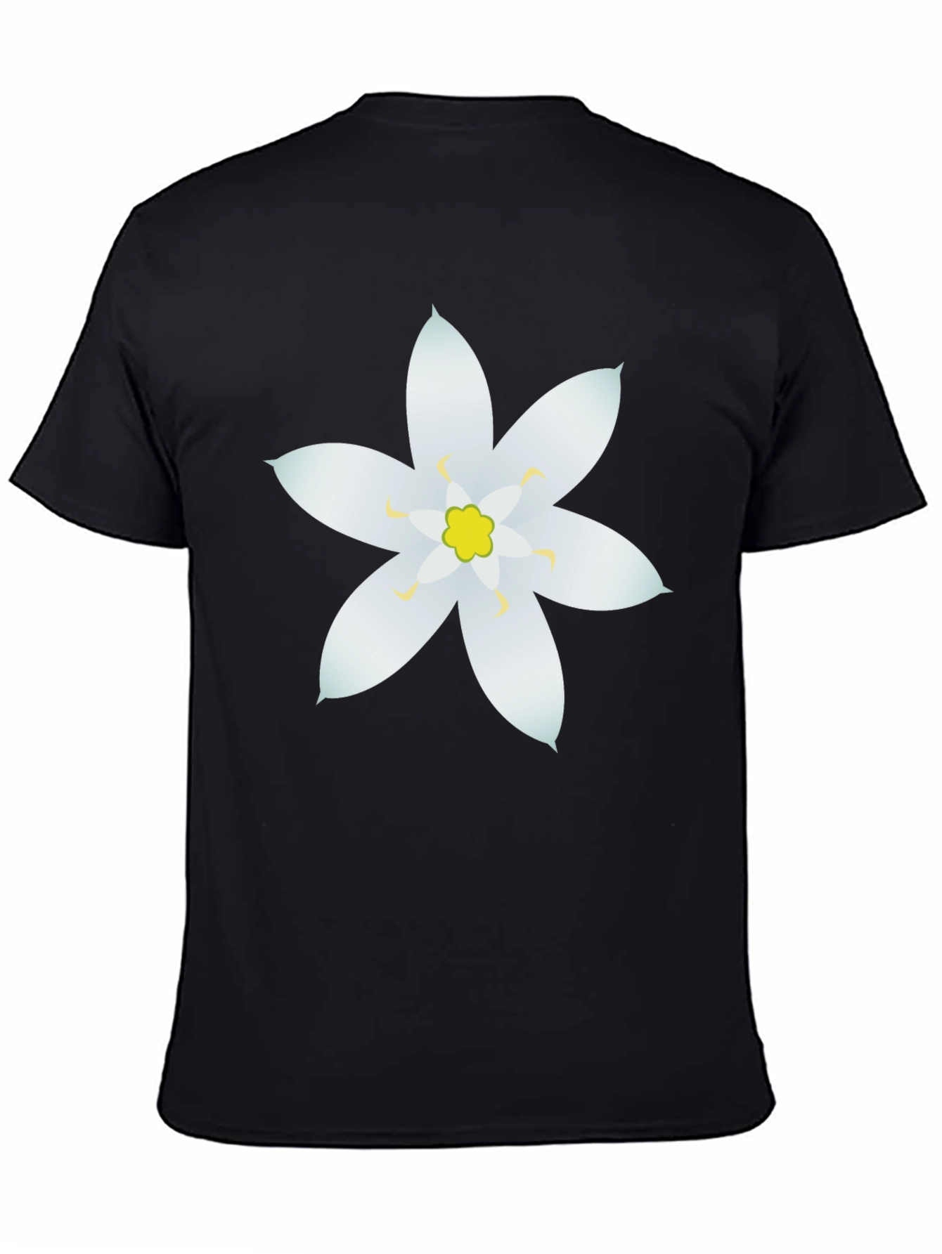 Black T-Shirt with White Flower Design