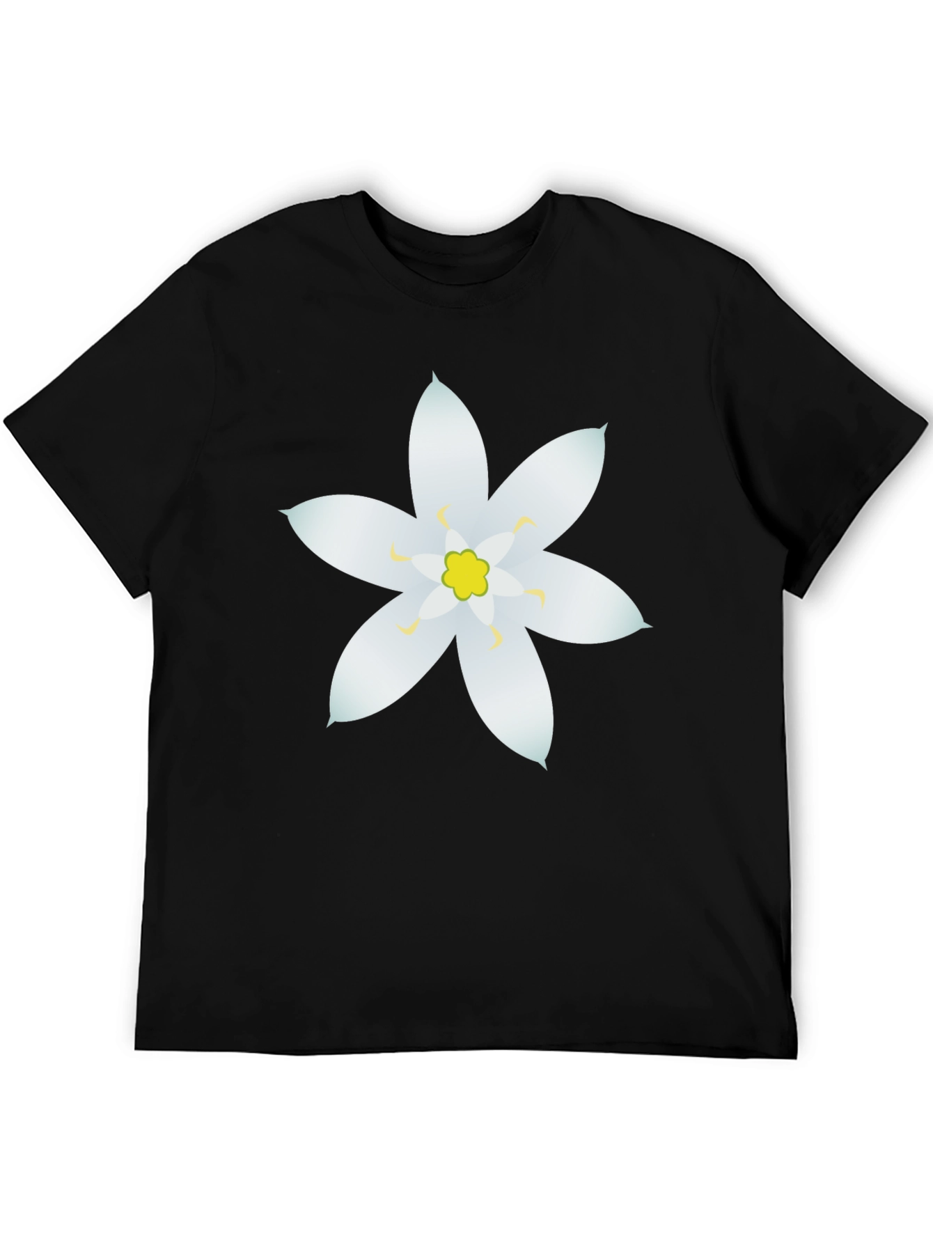 Black T-Shirt with White Flower Design