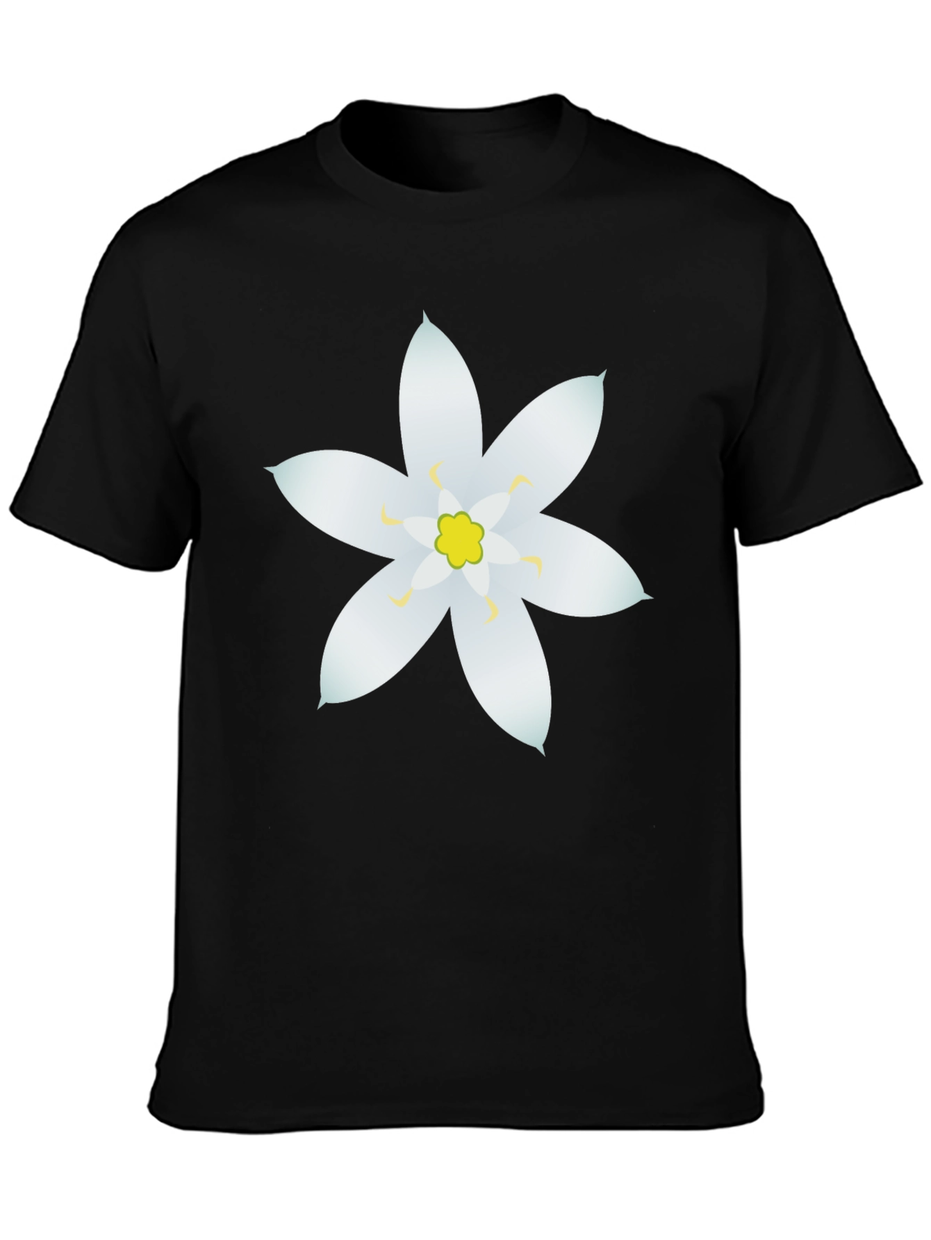 Black T-Shirt with White Flower Design