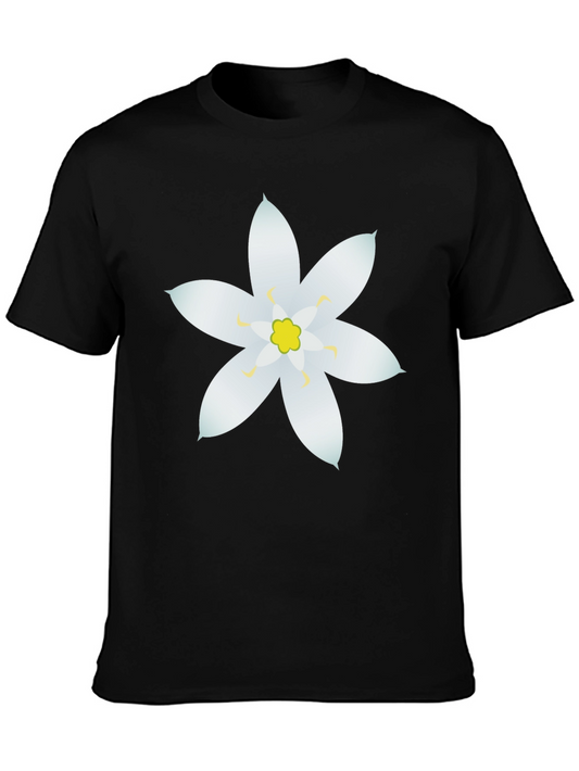 Black T-Shirt with White Flower Design