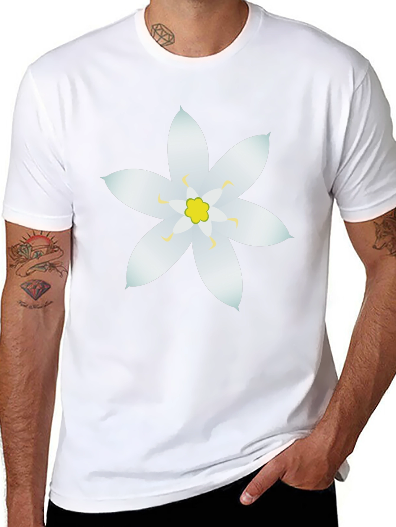 Black T-Shirt with White Flower Design