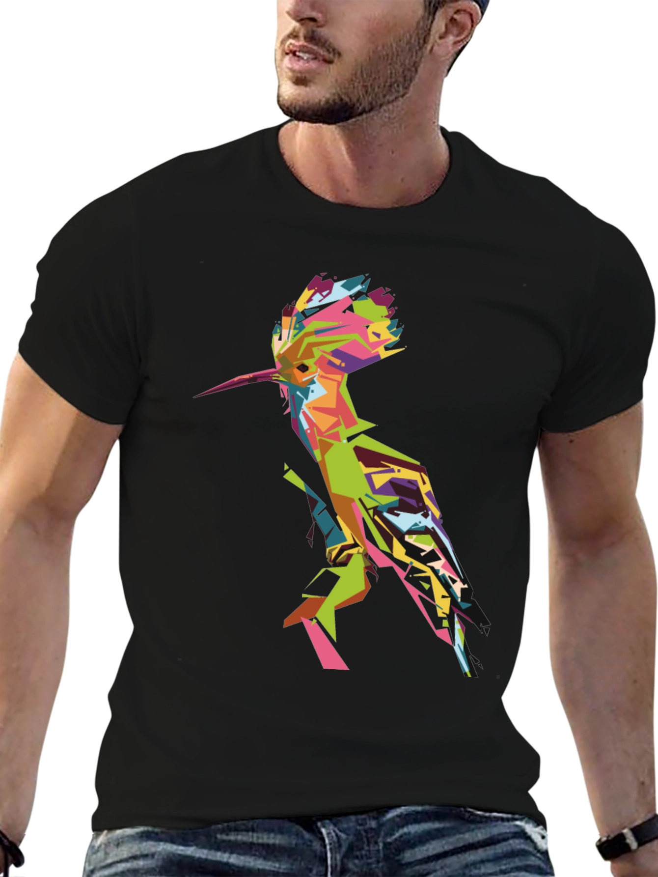 Geometric Bird Graphic Tee - Mens Black T-Shirt