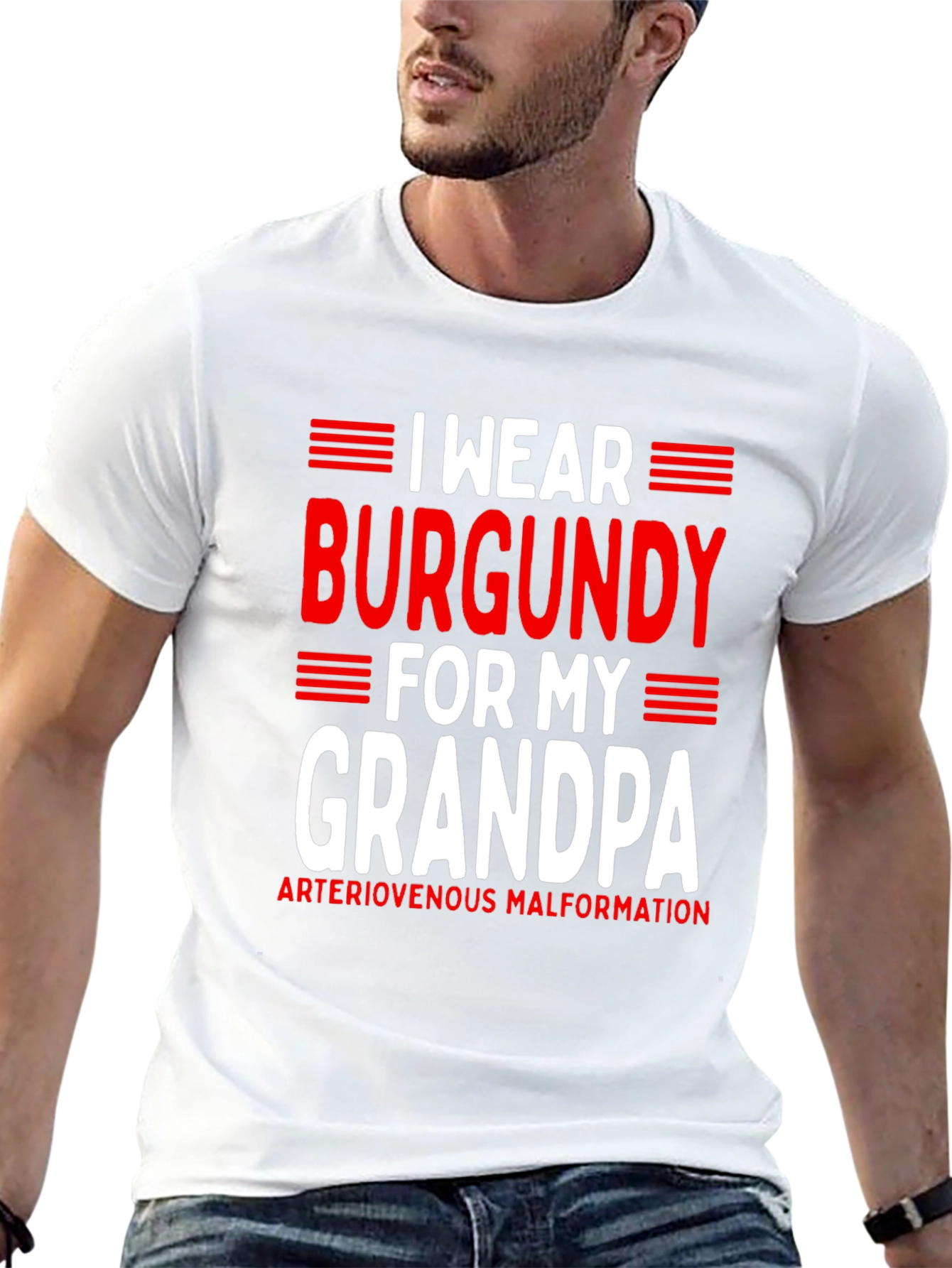 Burgundy for Grandpa T-Shirt - AVM Awareness