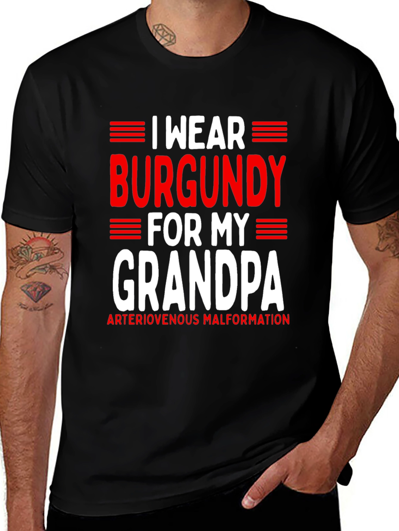 Burgundy for Grandpa T-Shirt - AVM Awareness