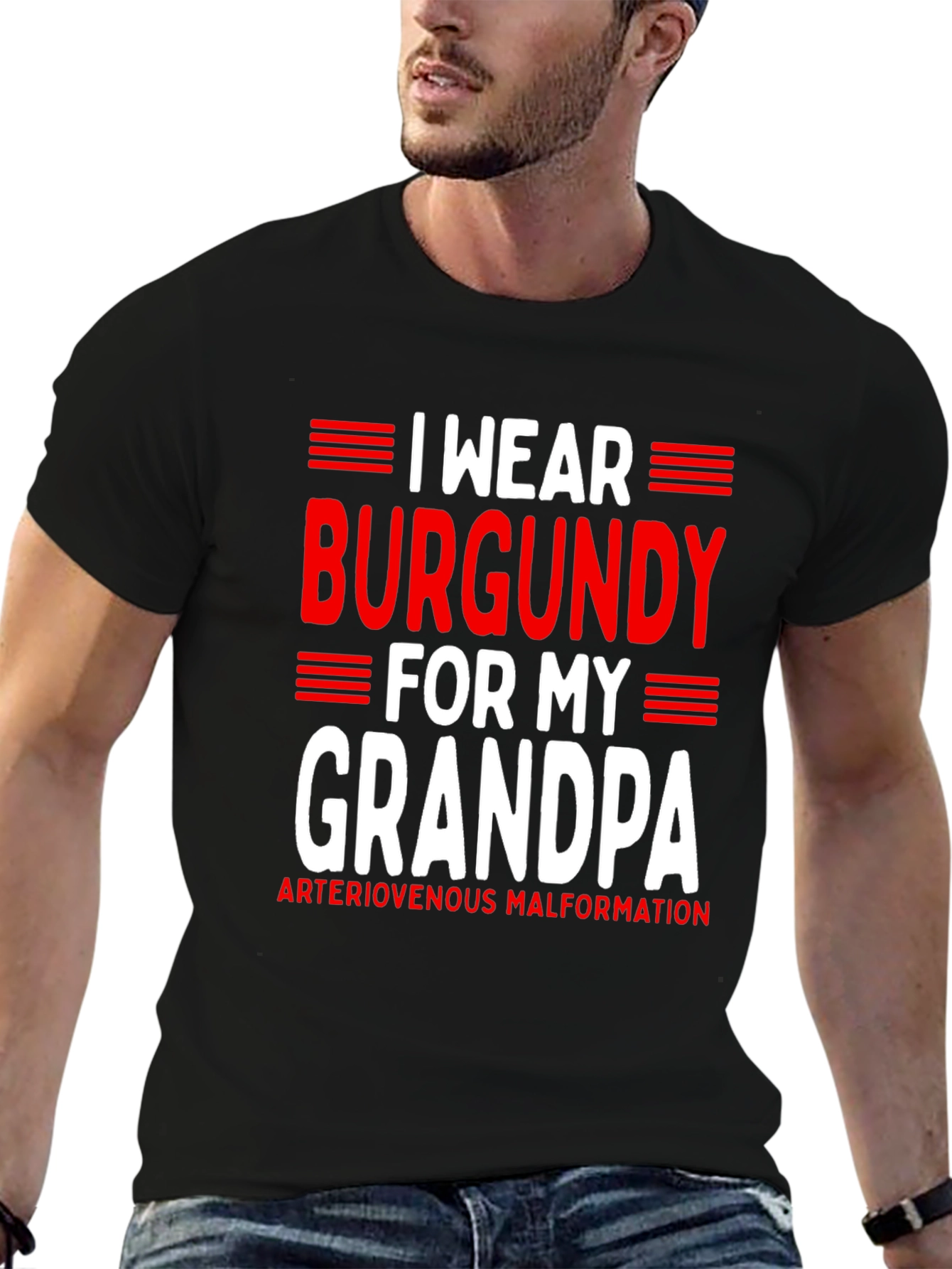 Burgundy for Grandpa T-Shirt - AVM Awareness