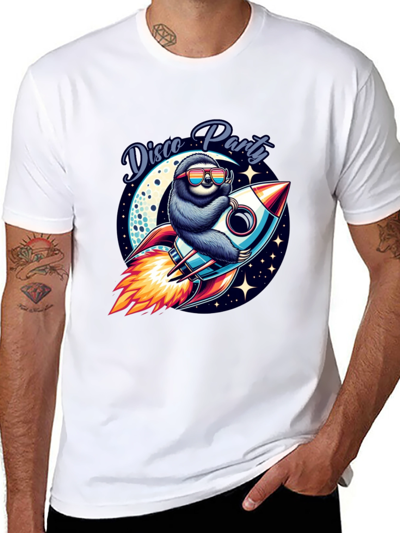 Disco Sloth Rocket Graphic Tee