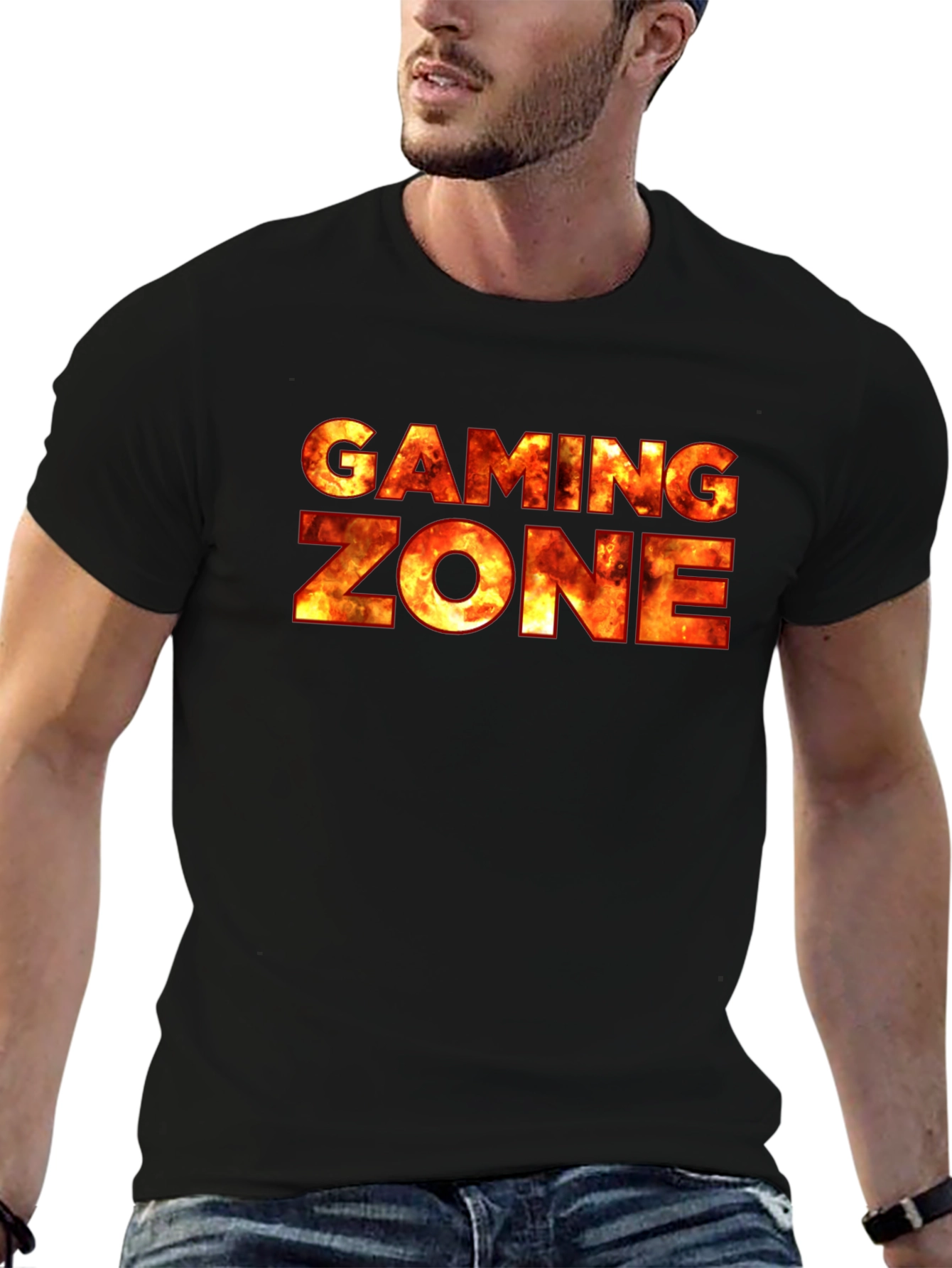 Gaming Zone Black T-Shirt - Fiery Gamer Style