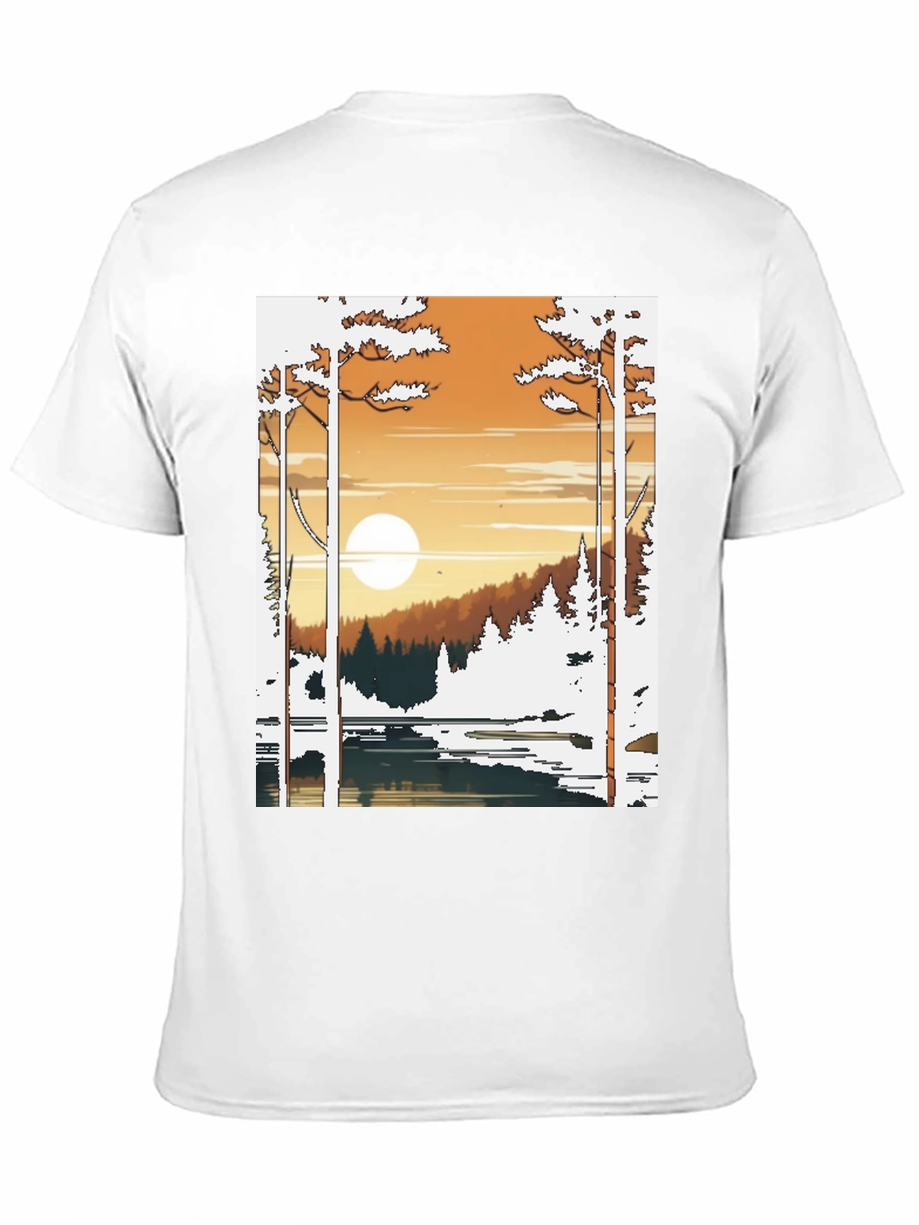 Nature Scene Graphic Tee - Lake and Sunset Design