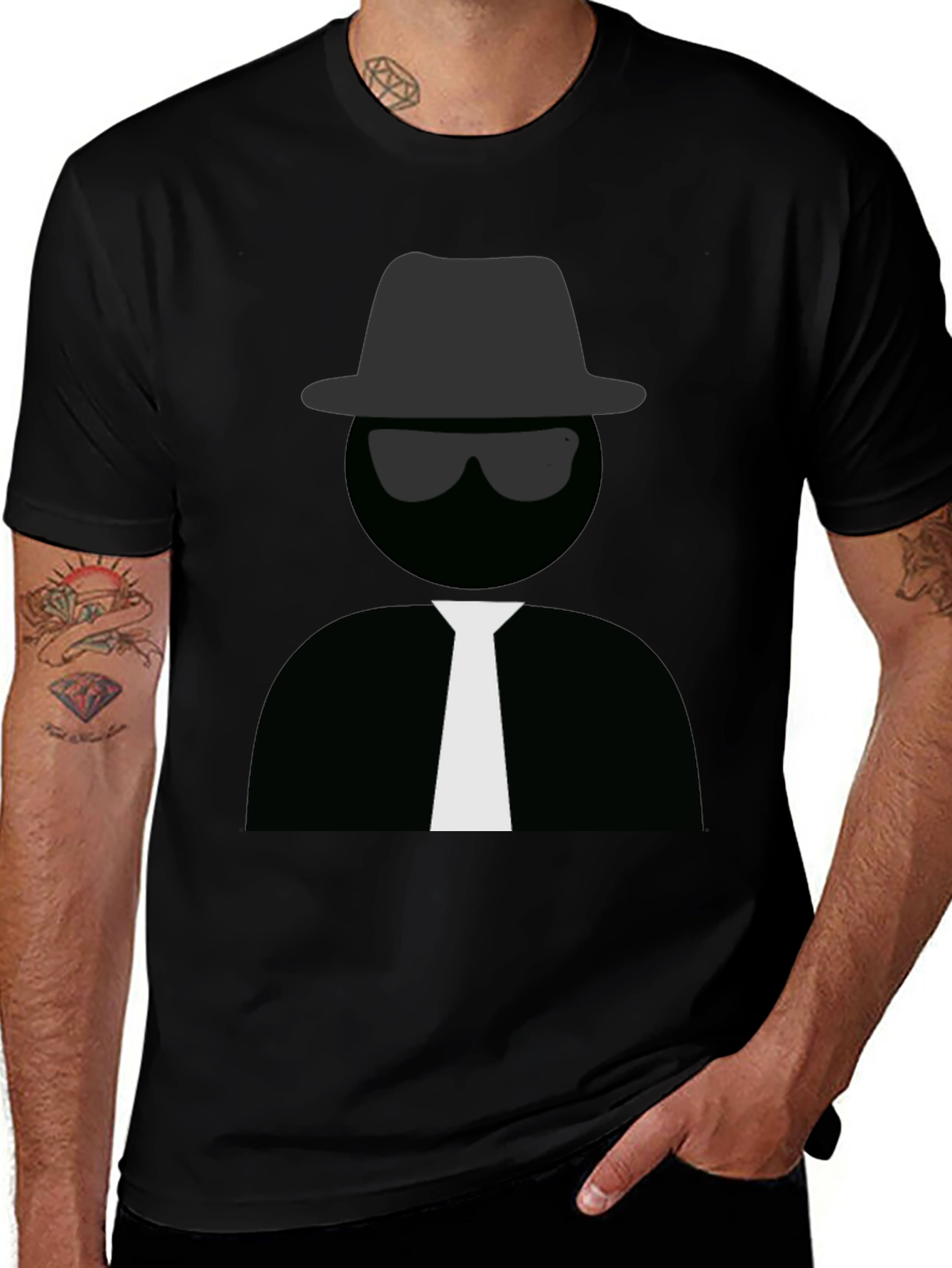 Mens Black T-Shirt with Detective Graphic