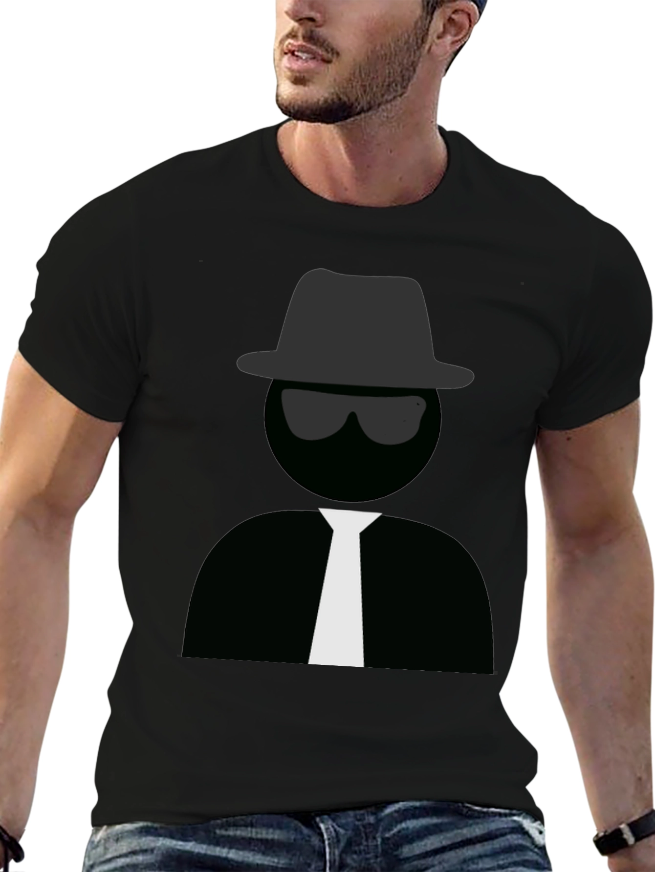 Mens Black T-Shirt with Detective Graphic