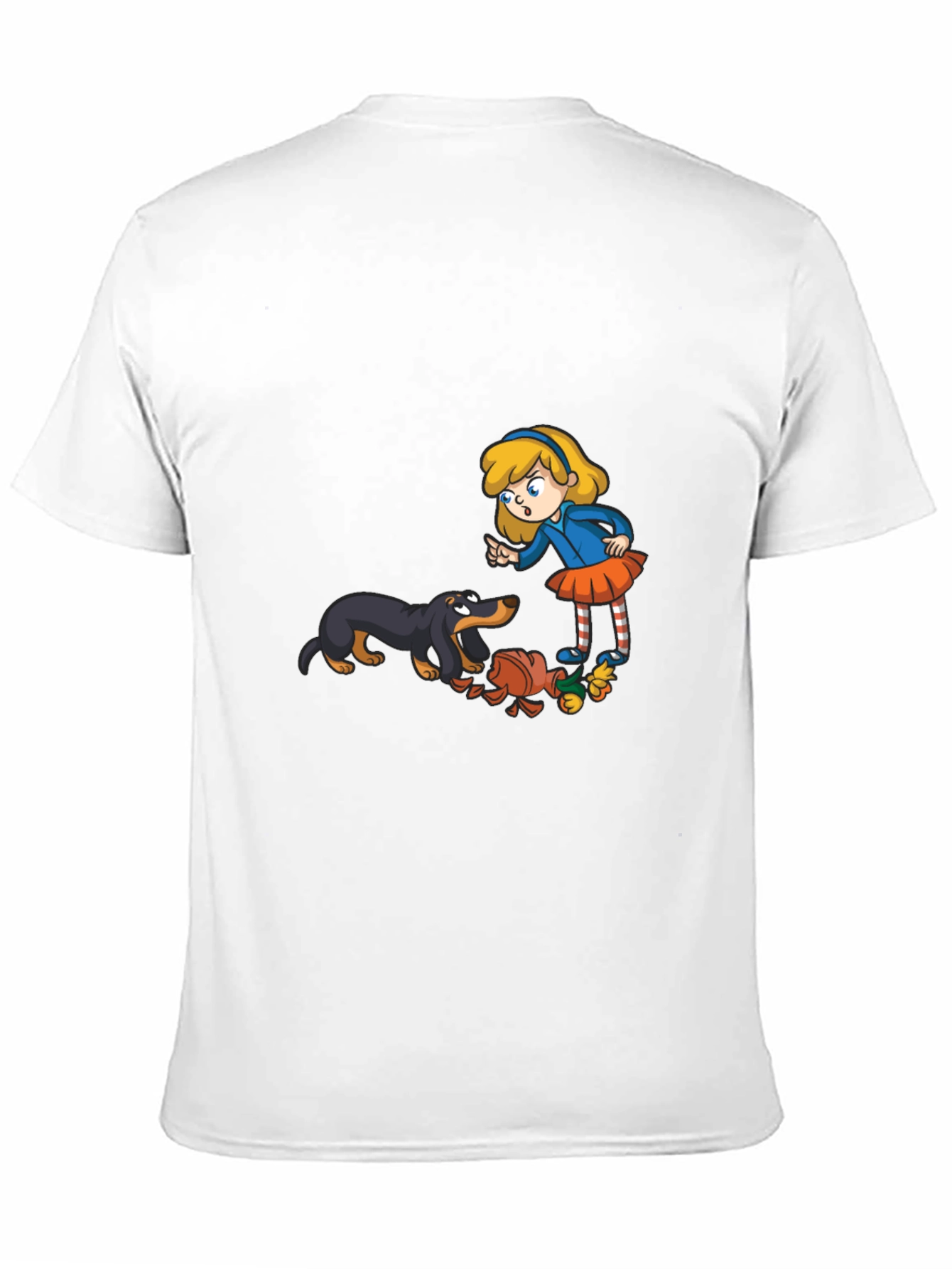 Cartoon Girl & Dog Graphic Black T-Shirt