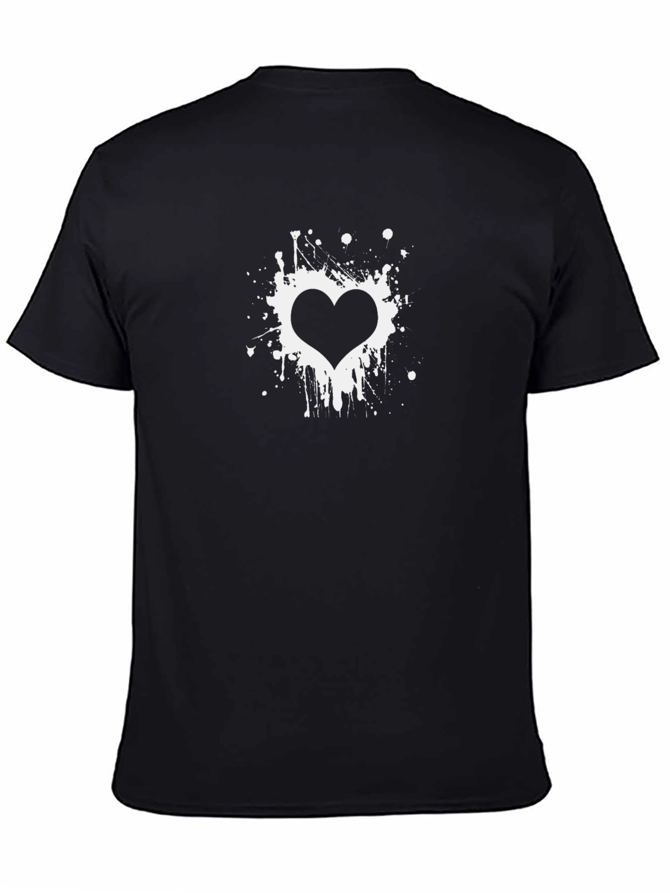 Black T-Shirt with White Heart Splatter Design