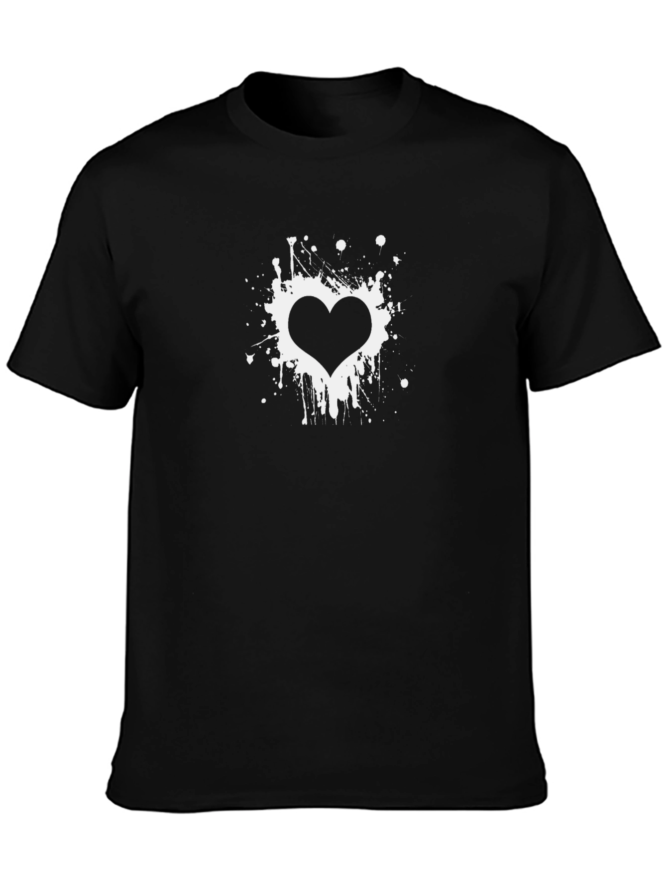 Black T-Shirt with White Heart Splatter Design