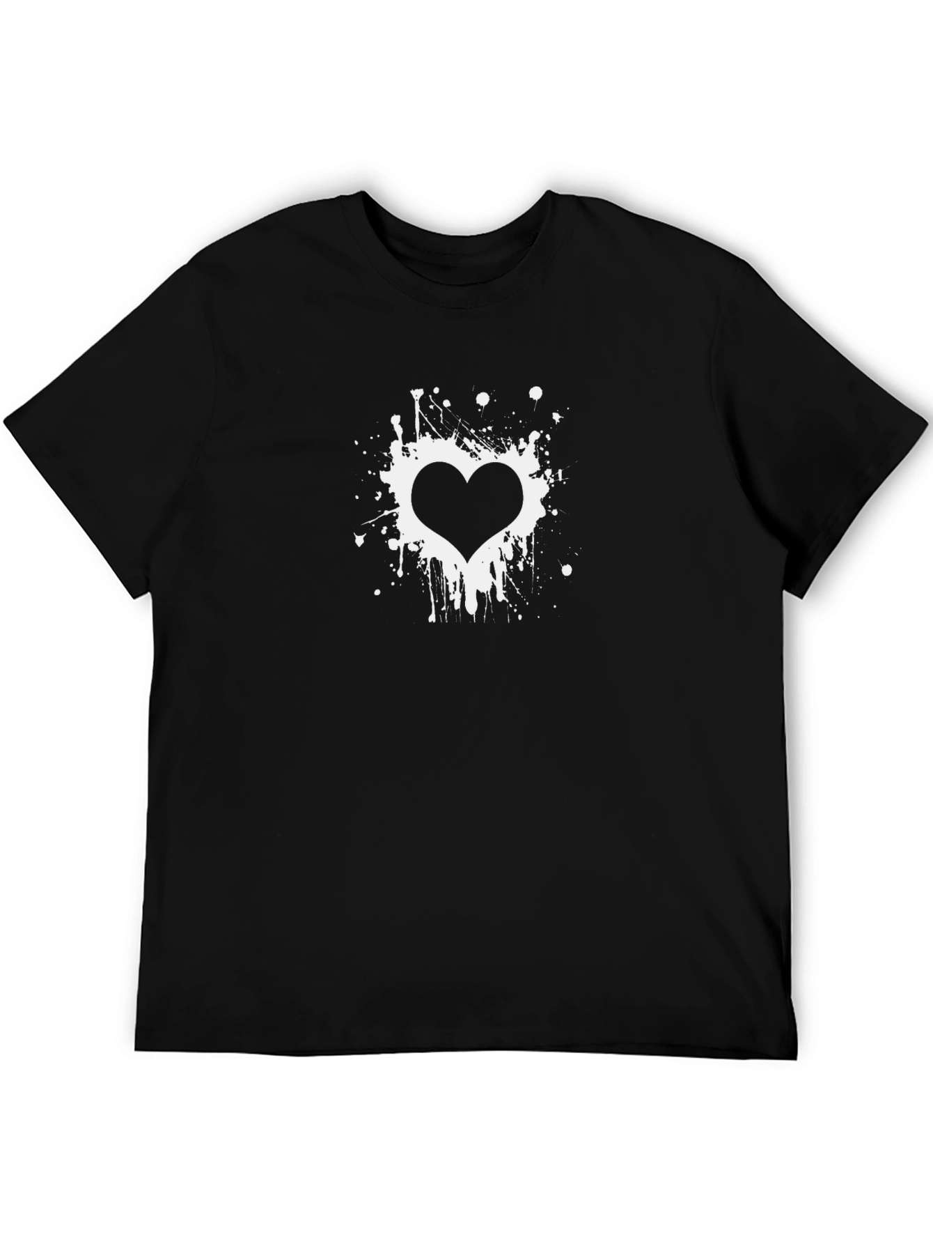 Black T-Shirt with White Heart Splatter Design