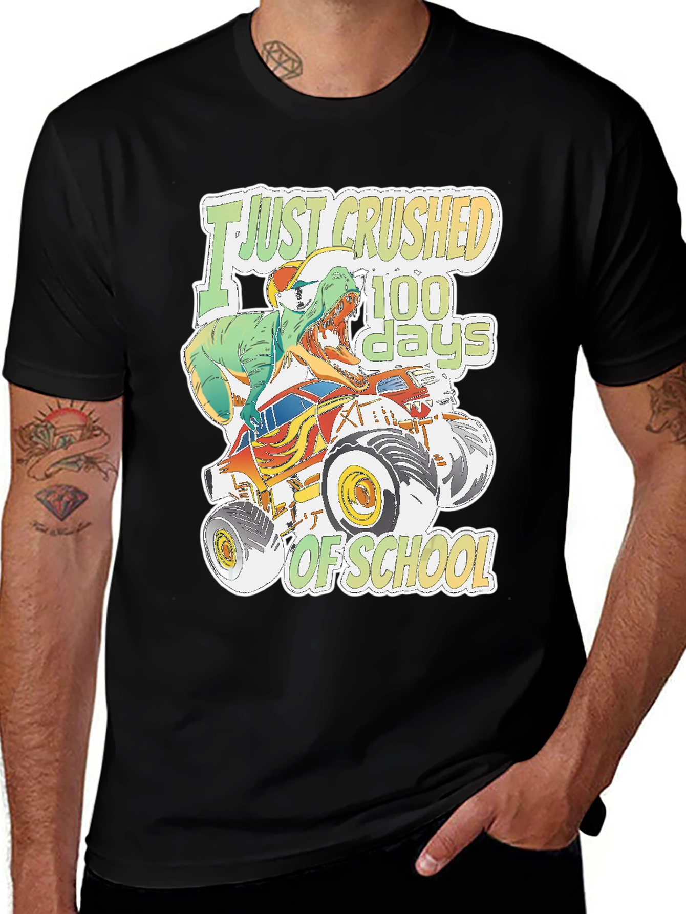 Crushed 100 Days of School T-Rex Monster Truck Tee