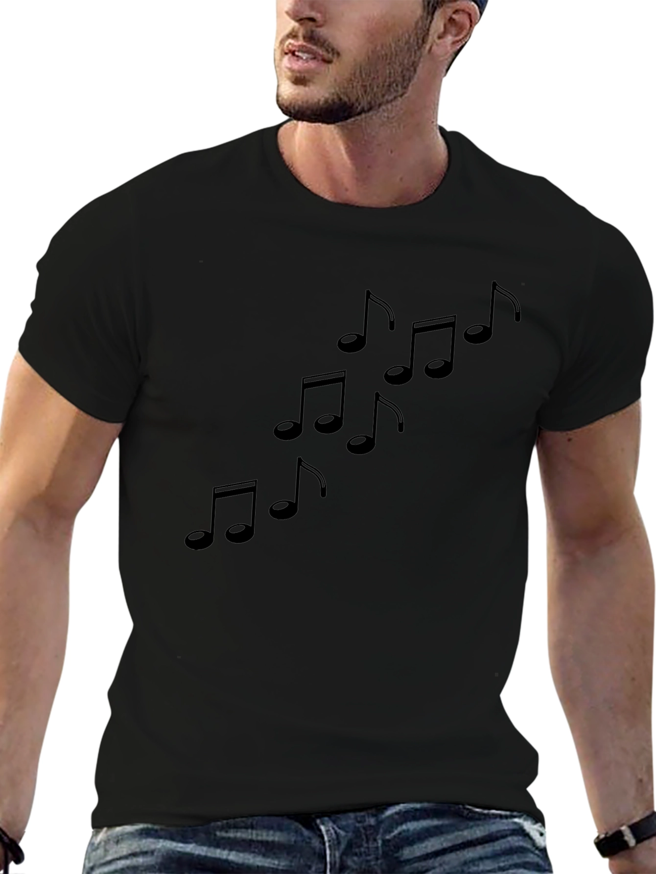 Musical Notes Graphic Black T-Shirt