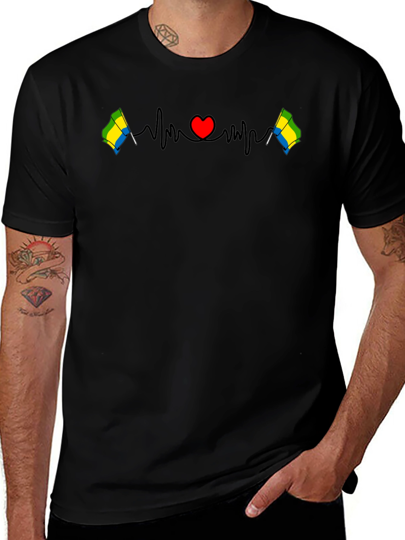 Gabon Flag Heartbeat T-Shirt