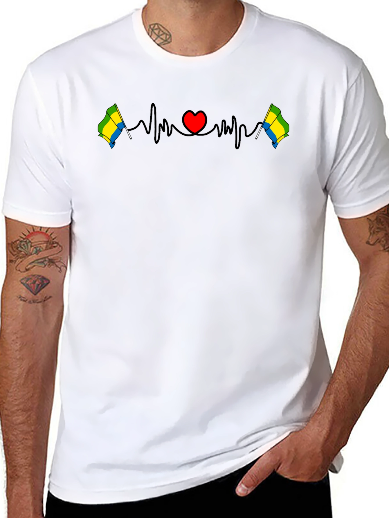 Gabon Flag Heartbeat T-Shirt