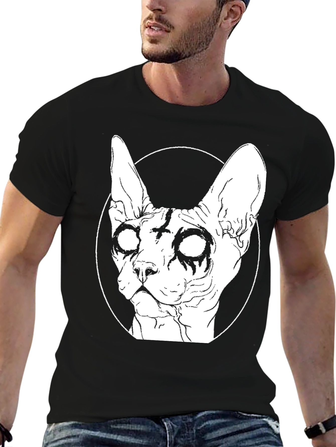 Gothic Cat Graphic T-Shirt - Black Cotton Tee