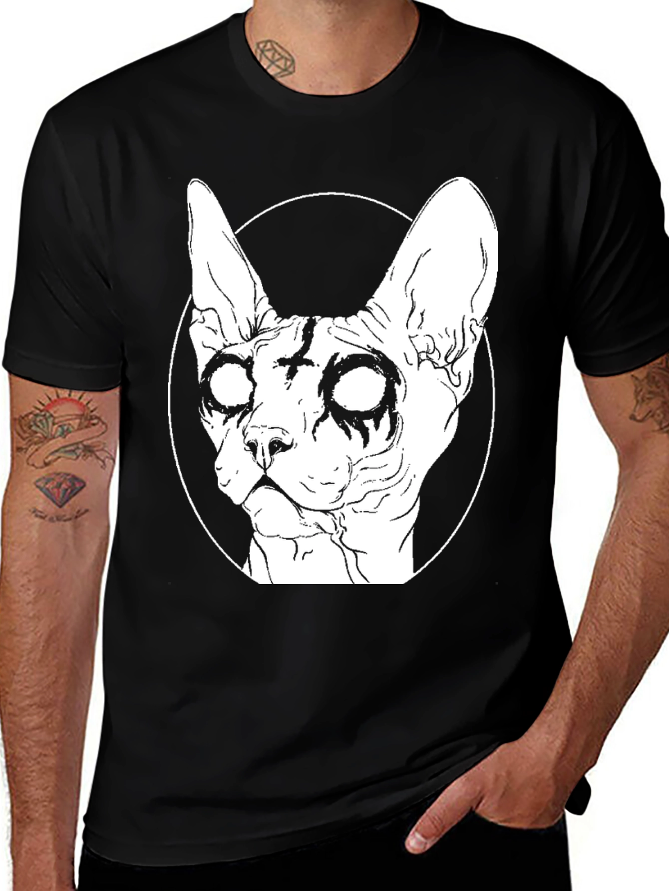 Gothic Cat Graphic T-Shirt - Black Cotton Tee