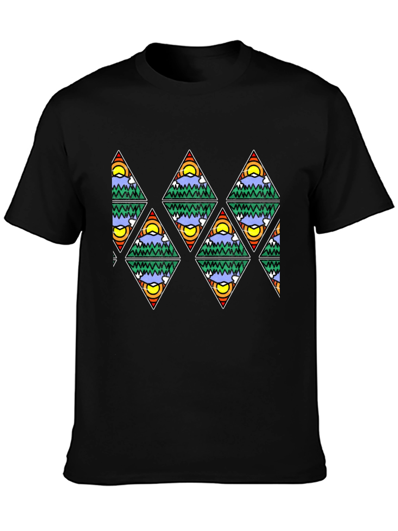Mountain Scene Triangle Pattern T-Shirt