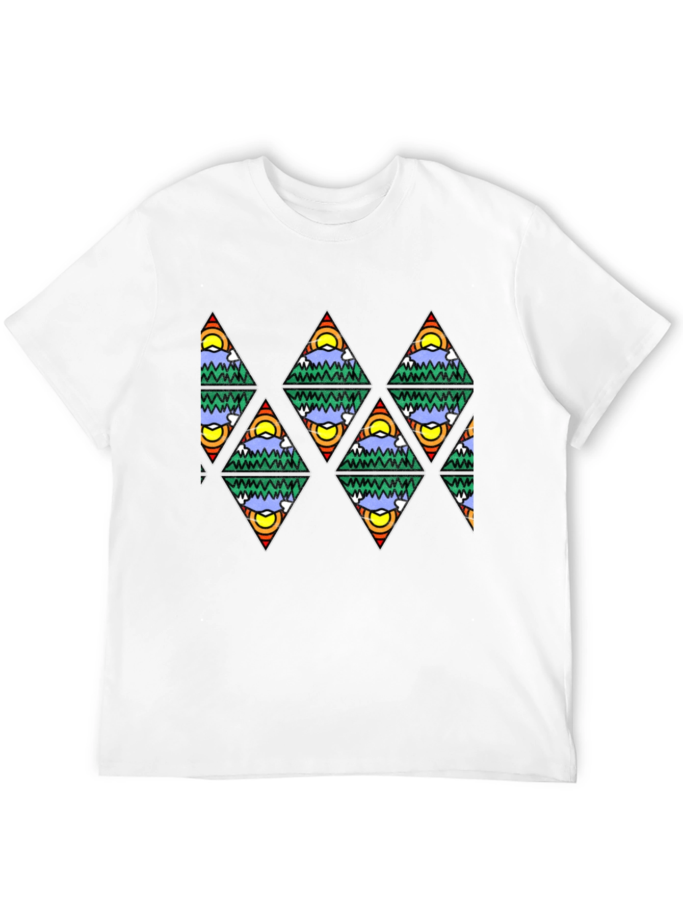 Mountain Scene Triangle Pattern T-Shirt