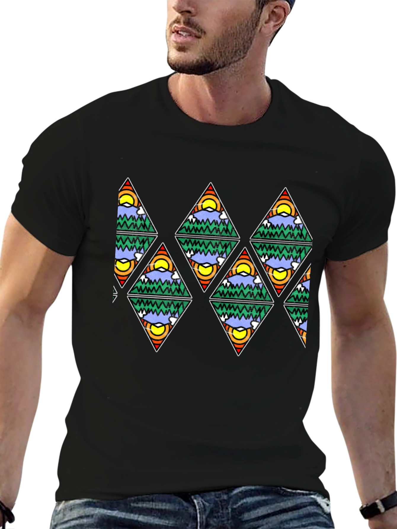 Mountain Scene Triangle Pattern T-Shirt