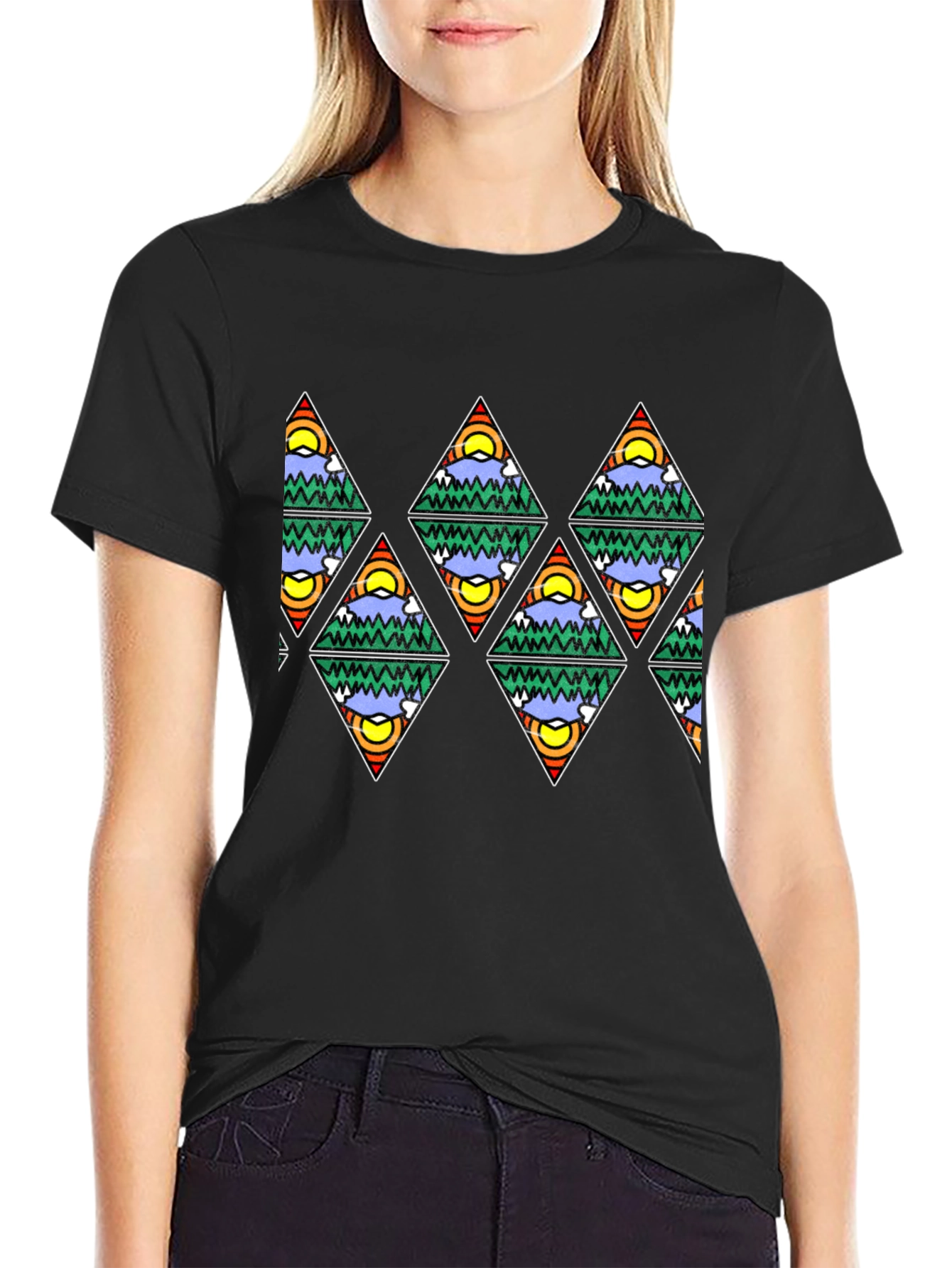 Mountain Scene Triangle Pattern T-Shirt