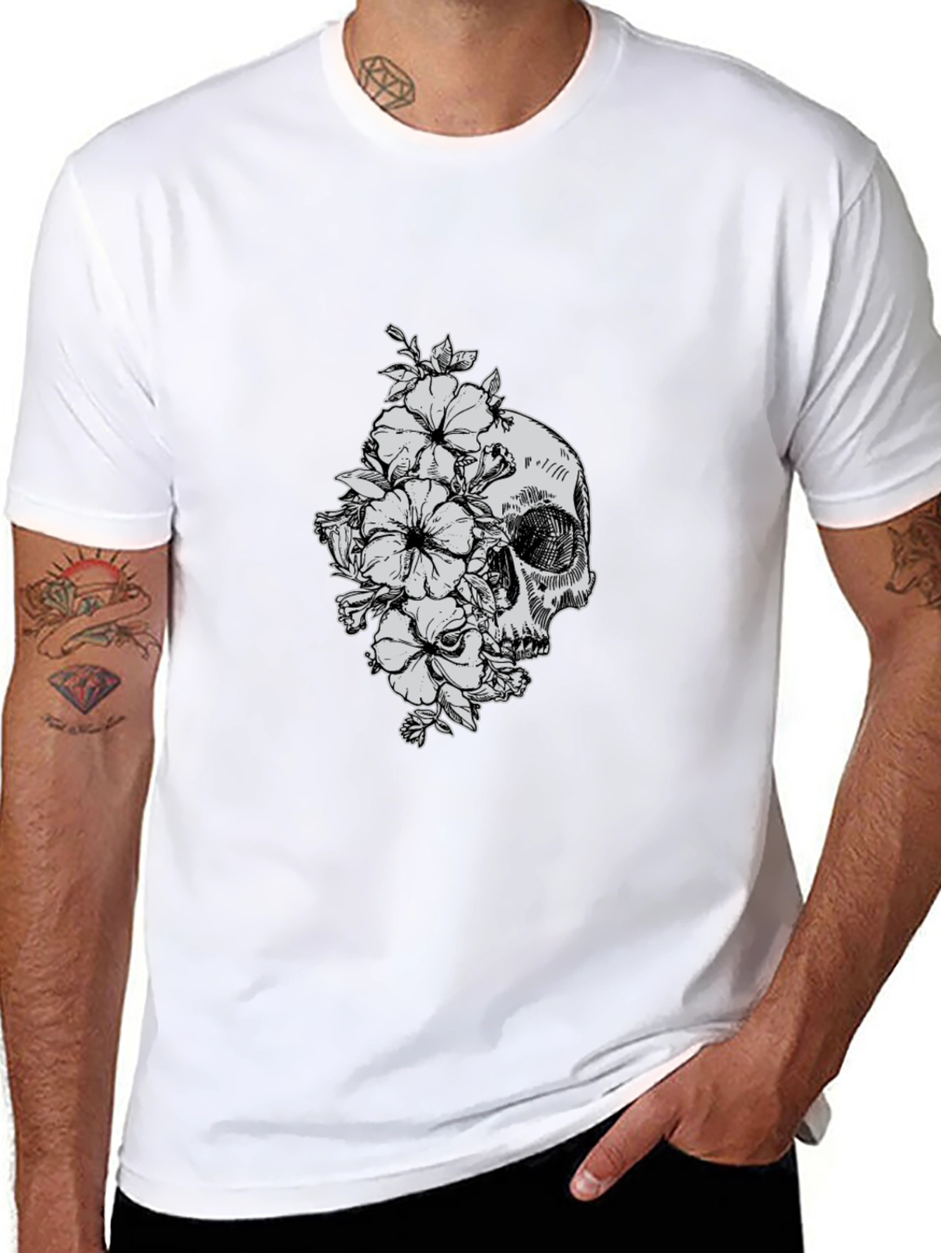 Skull and Flowers Graphic T-Shirt