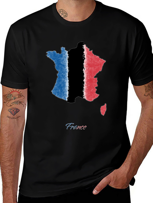 France Map Graphic Tee - Stylish Tricolor Design