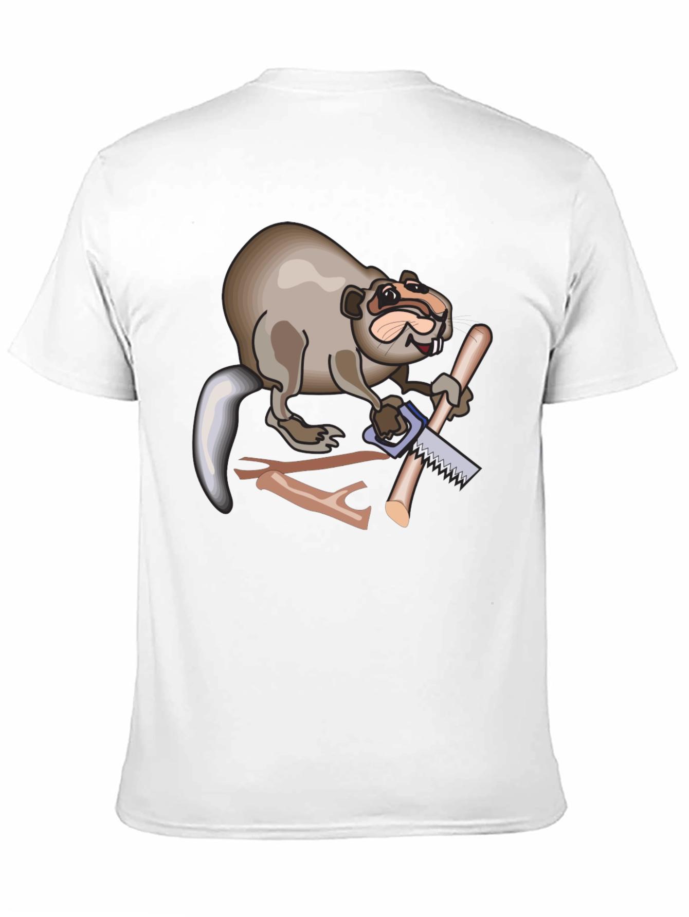 Funny Beaver Sawing Wood Mens Black T-Shirt