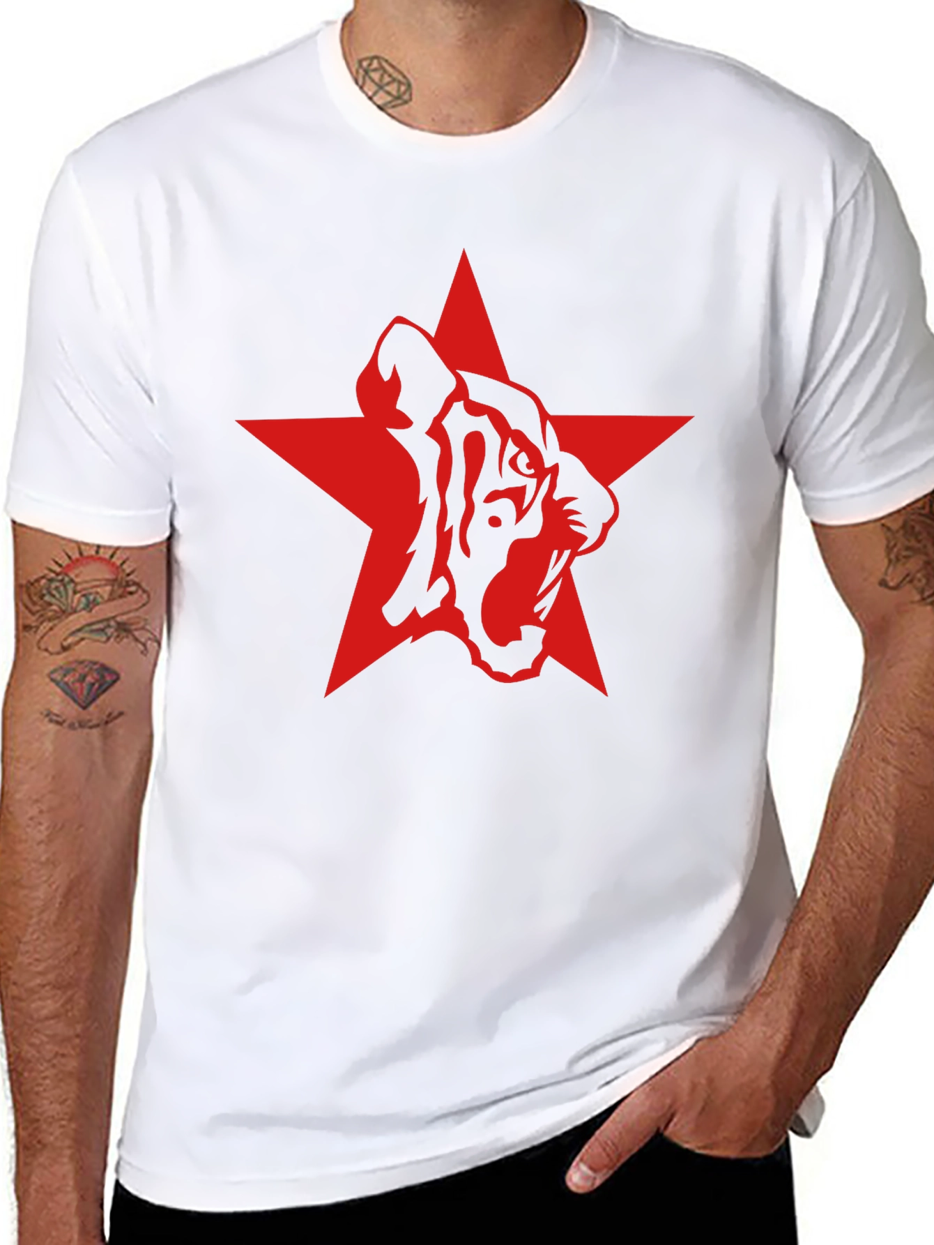 Red Star Tiger Graphic Black T-Shirt