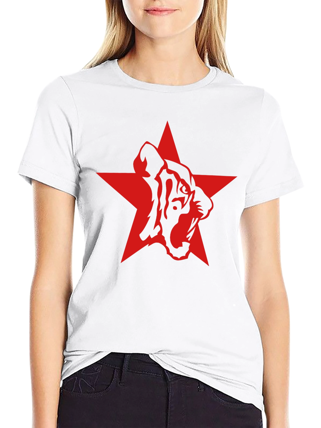 Red Star Tiger Graphic Black T-Shirt