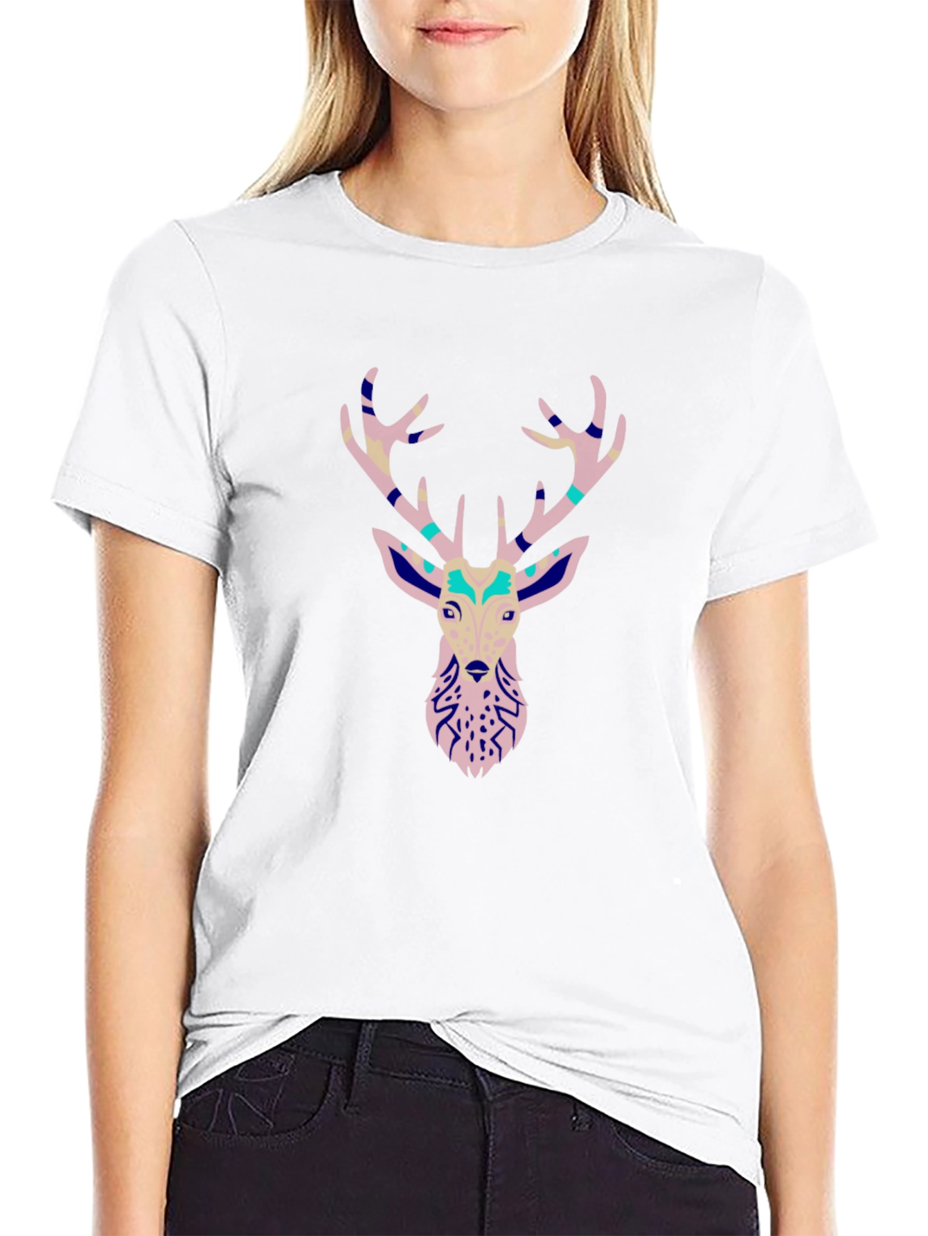 Deer Head Graphic Print Black T-Shirt