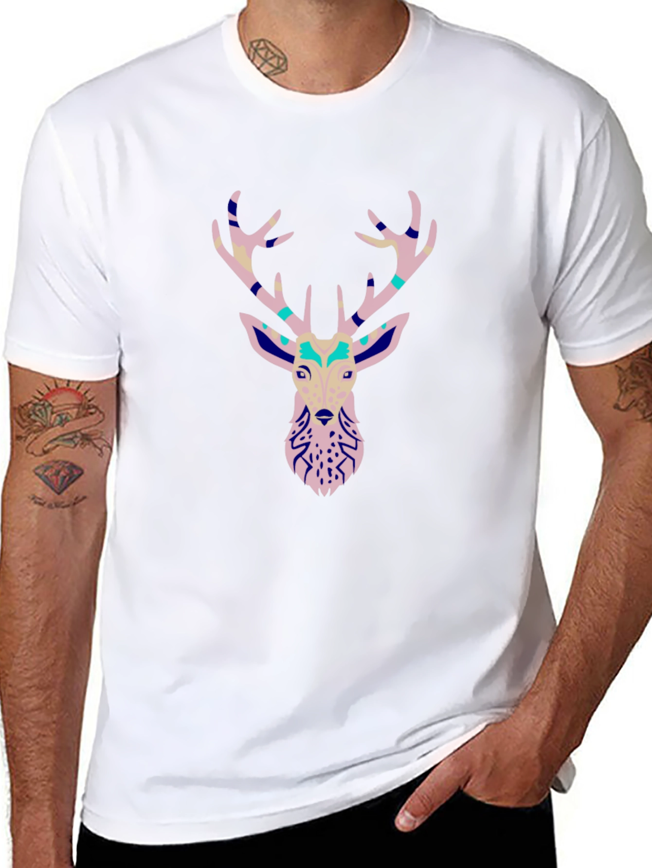 Deer Head Graphic Print Black T-Shirt